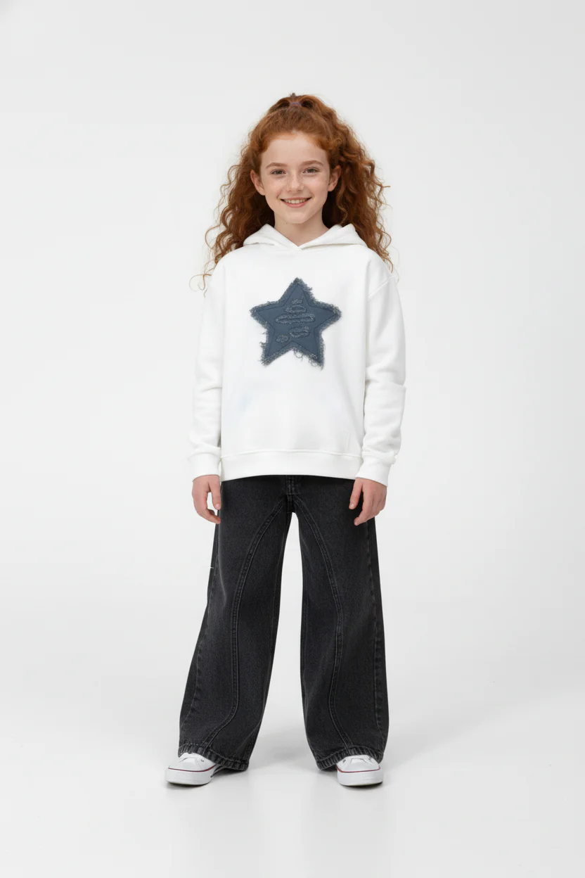 Girl's Long Sleeve Front Print Melton Comfy Daily Wear Hood Sweatshirt - Image 8