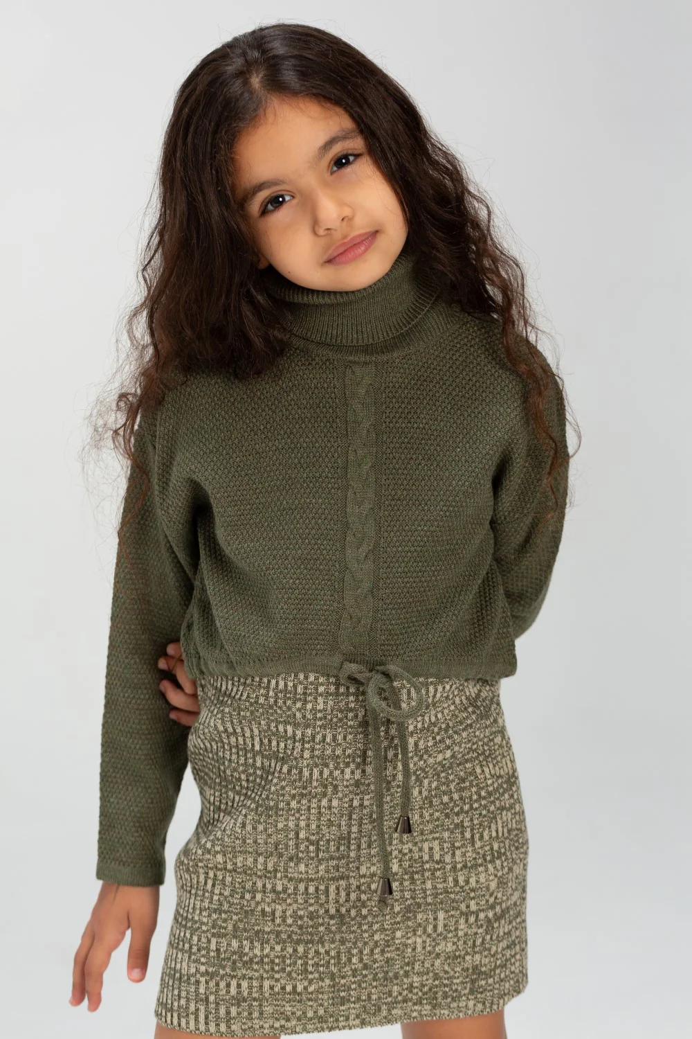 Girl's Long Sleeve High Neck Basic Regular Fit Long Style Outfit With Unqiue Design - Image 3
