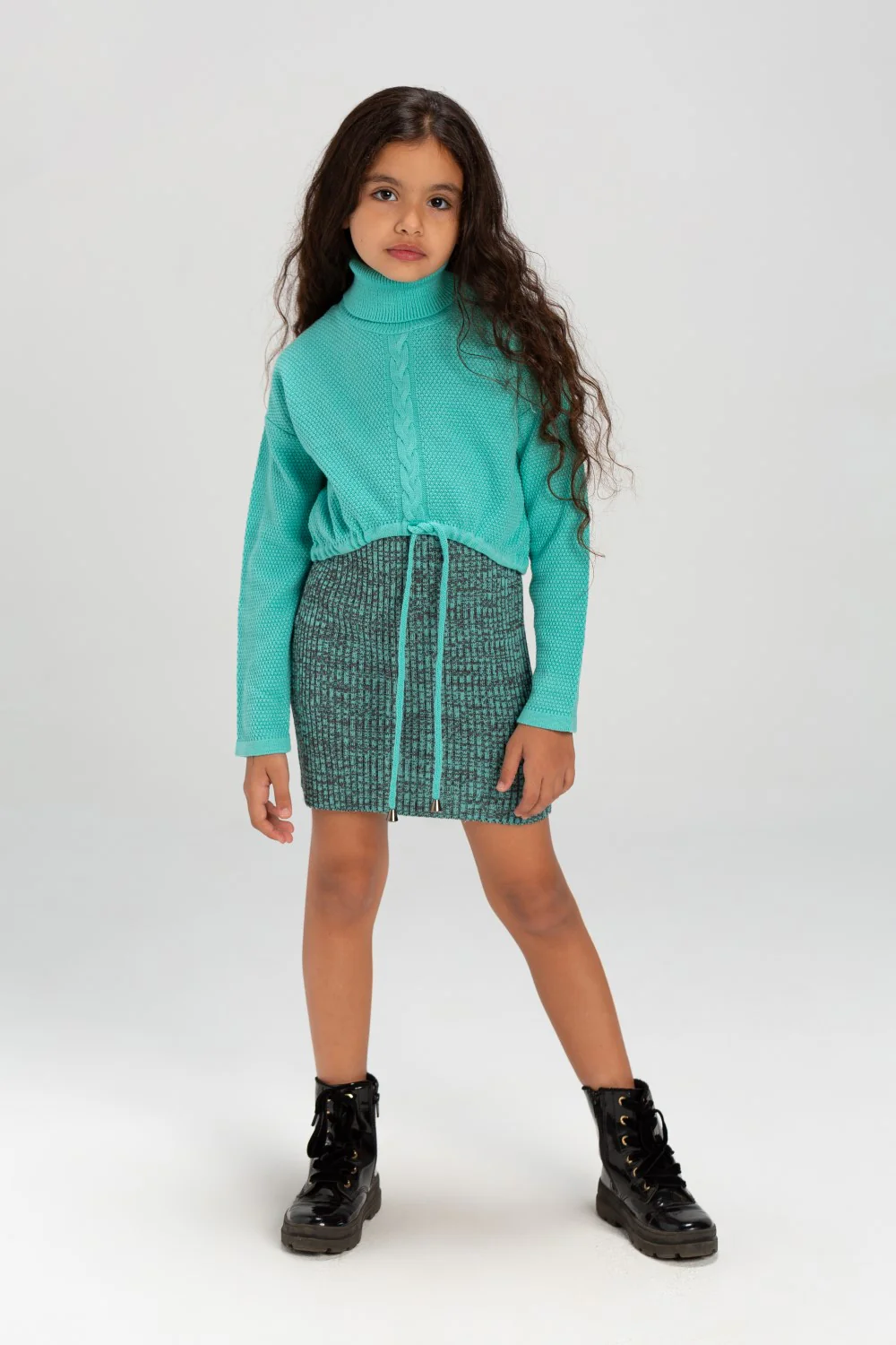 Girl's Long Sleeve High Neck Basic Regular Fit Long Style Outfit With Unqiue Design - Image 4
