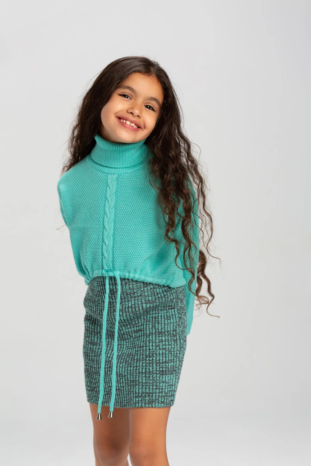 Girl's Long Sleeve High Neck Basic Regular Fit Long Style Outfit With Unqiue Design - Image 6
