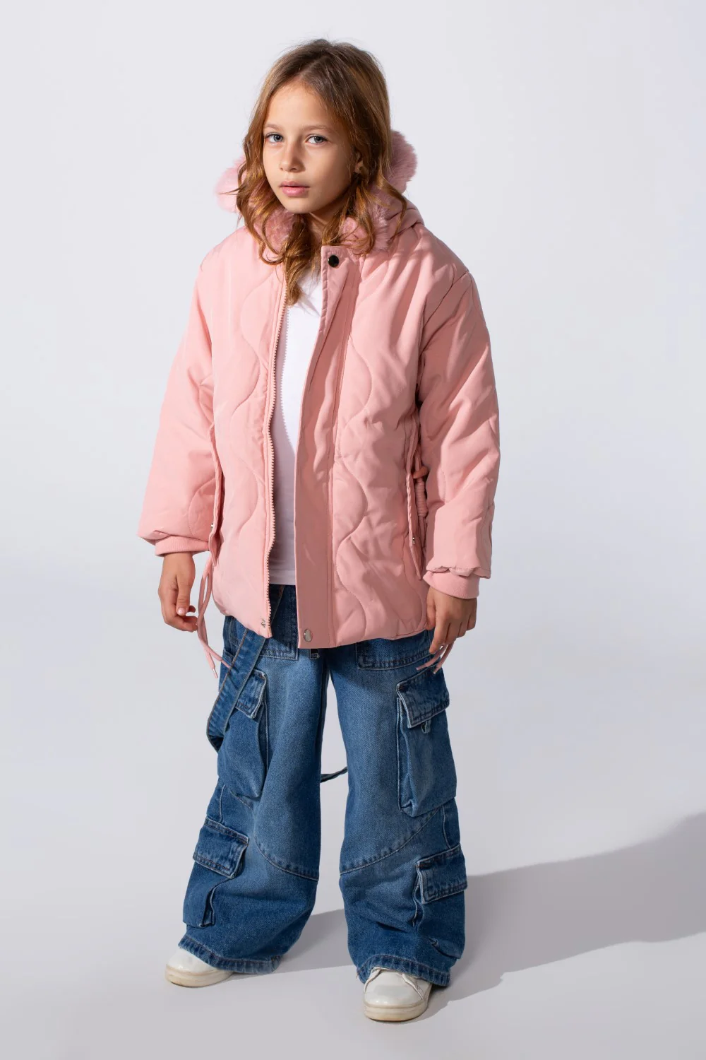 Girl's Long Sleeve Puffer Fur Hood With Textured Curved Design Full-Zip Side Pockets Waterproof Jacket - Image 10