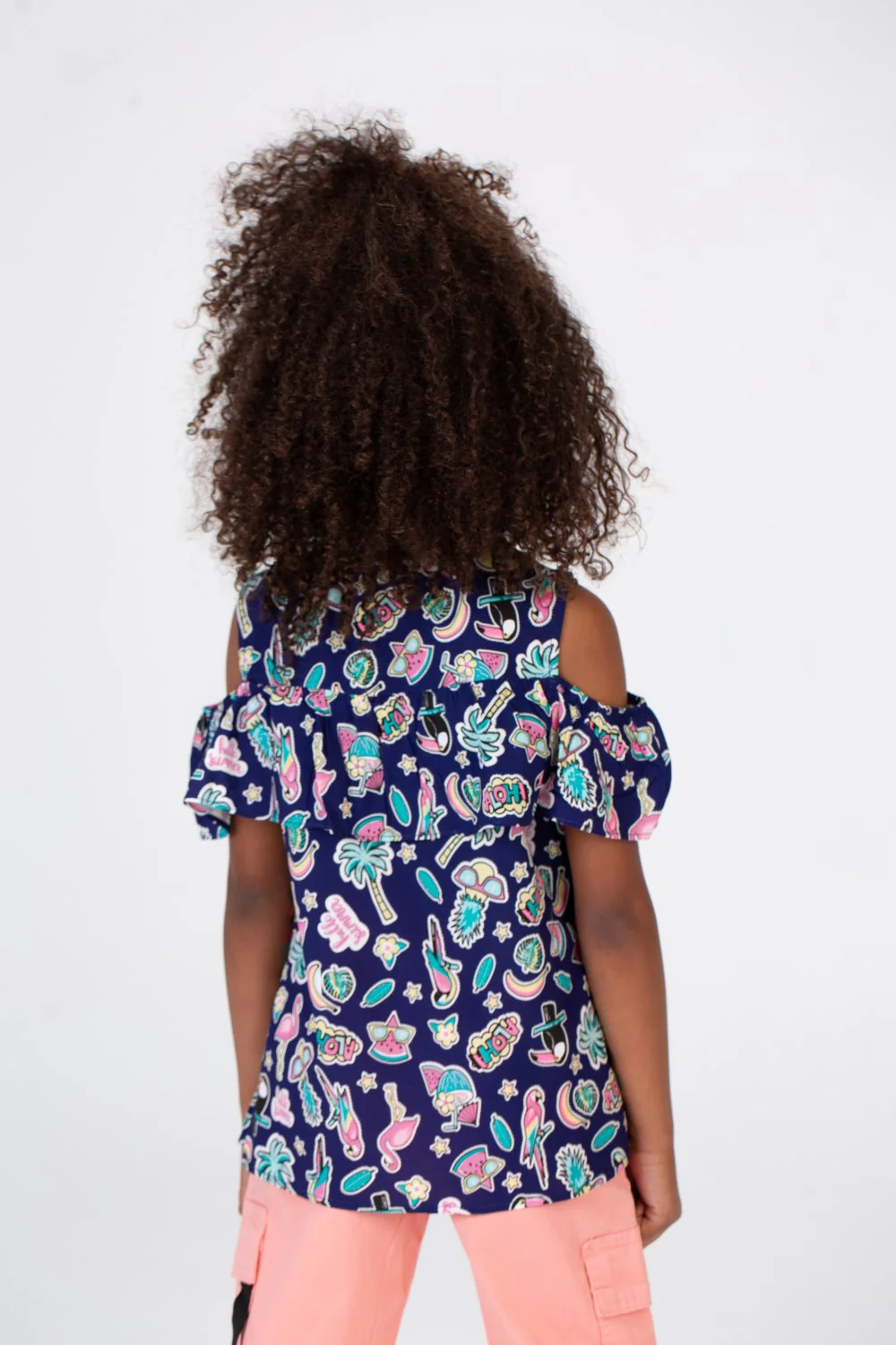 Girls Off Shoulders Blouse Printed In Navy Blue - Image 2