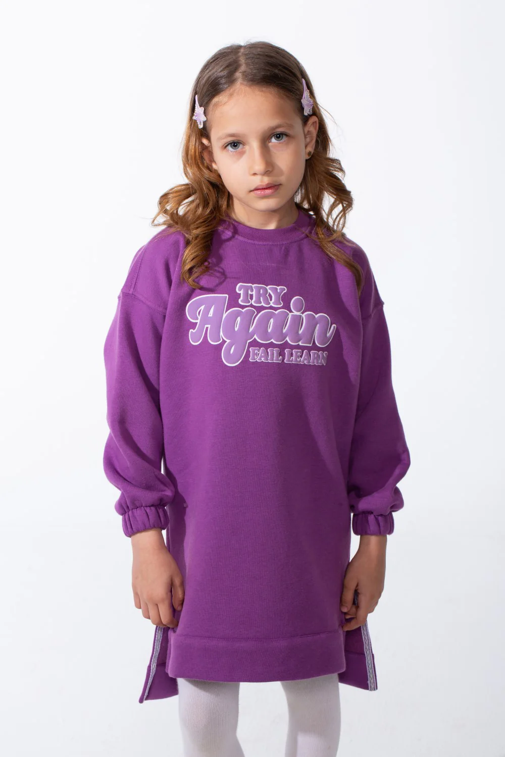 Girl's Oversized Crew Neck Elasticated Cuffs Puff-Print Graphic Everyday Wear Sweatshirt