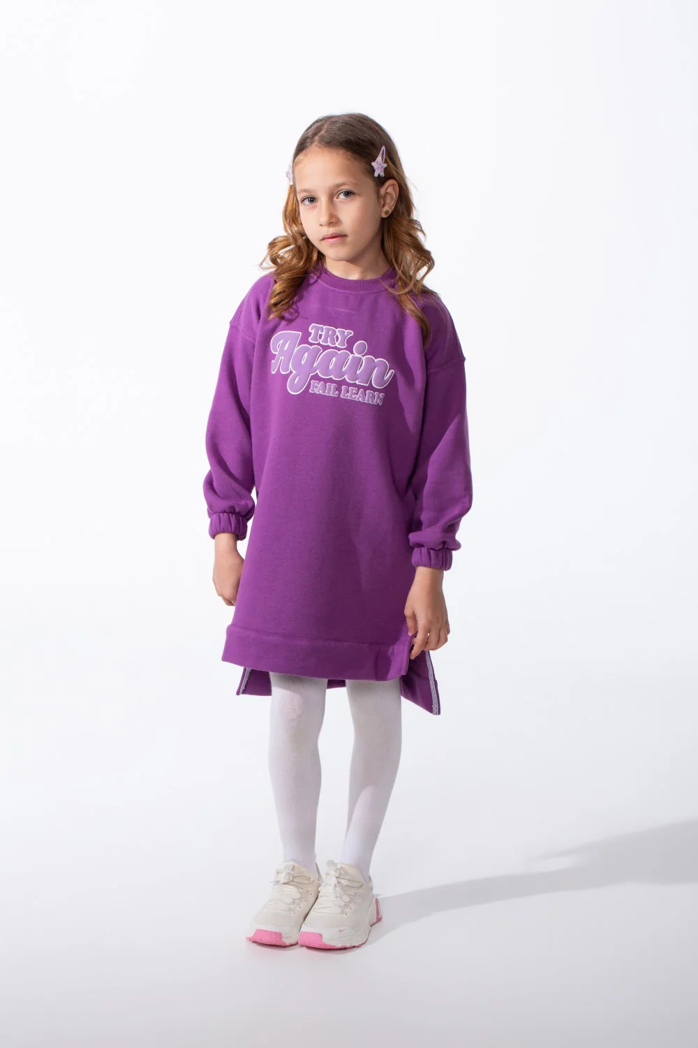 Girl's Oversized Crew Neck Elasticated Cuffs Puff-Print Graphic Everyday Wear Sweatshirt - Image 3