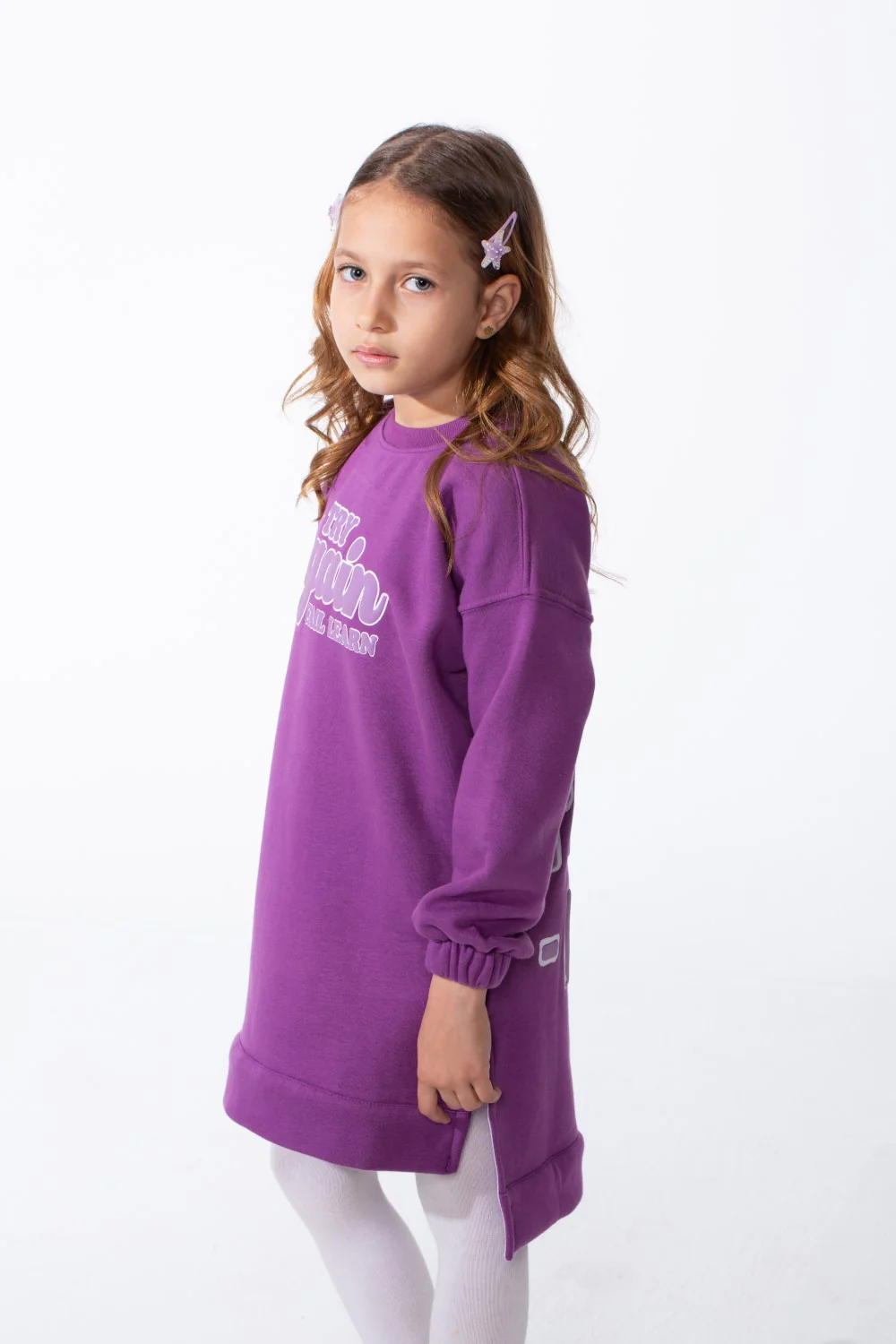 Girl's Oversized Crew Neck Elasticated Cuffs Puff-Print Graphic Everyday Wear Sweatshirt - Image 4