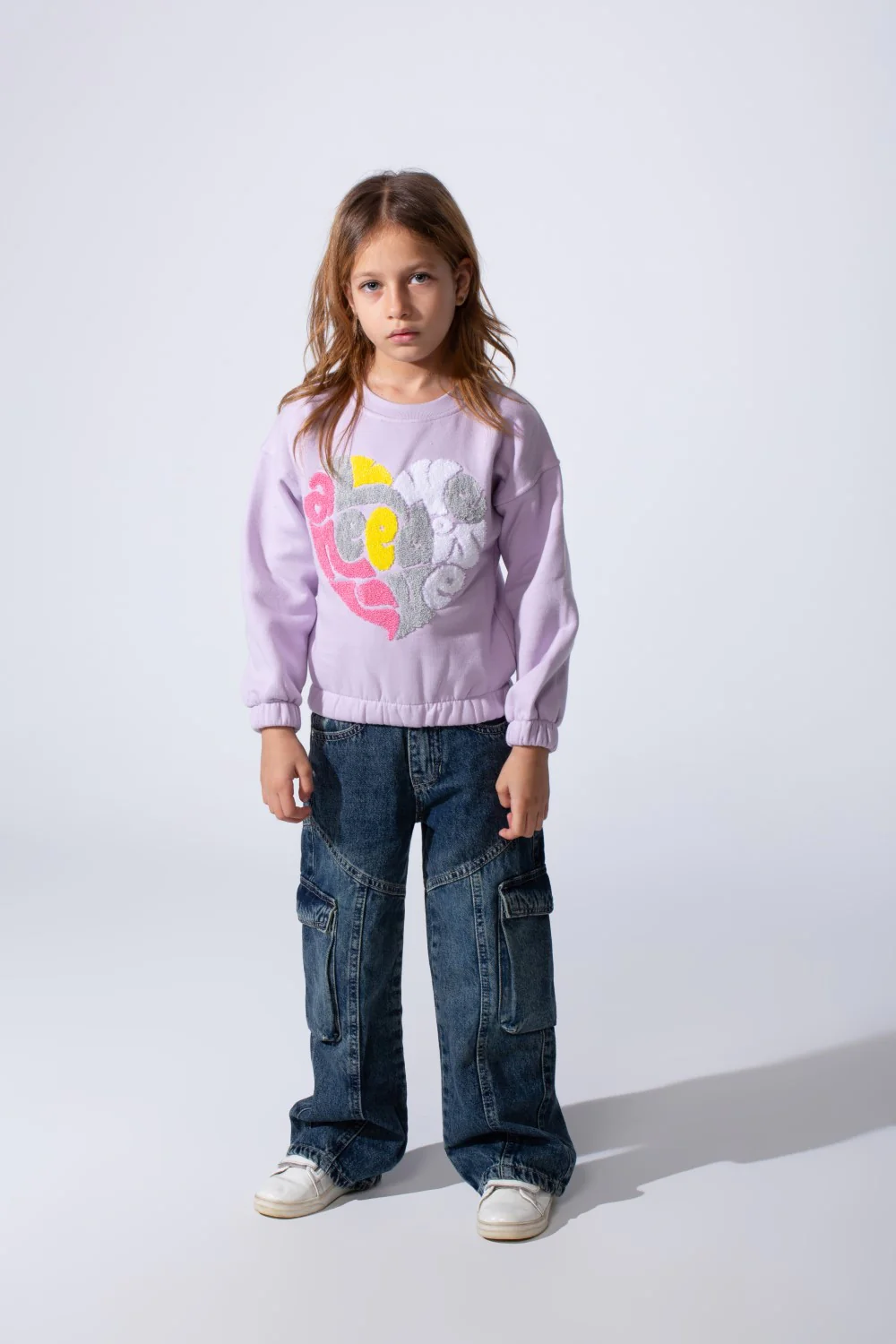 Girl's Oversized Fit Elasticated Cuffs With Artistic Front Print Crew Neckline Sweet Stylish Look Perfect For Casual Wear Sweatshirt - Image 3