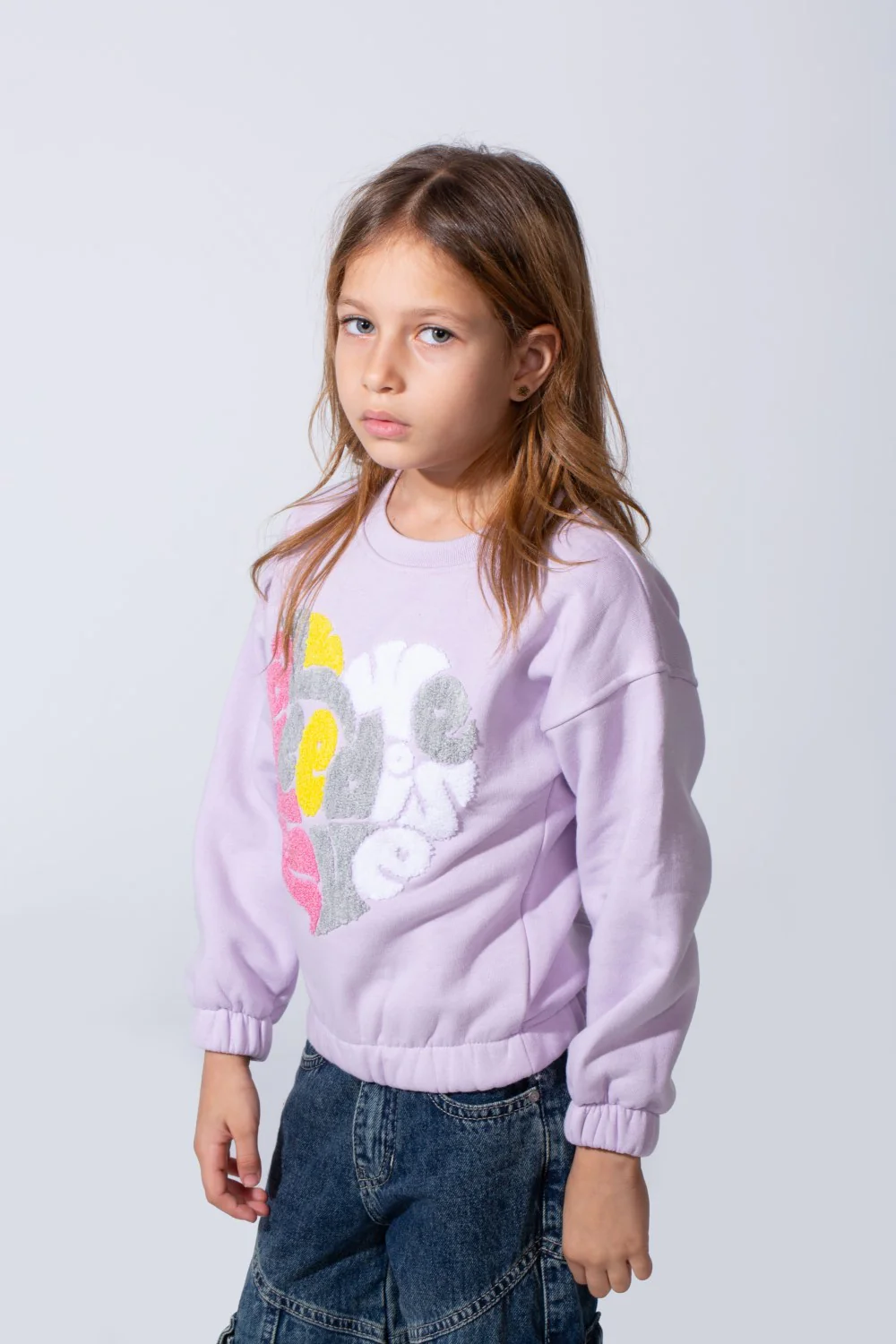 Girl's Oversized Fit Elasticated Cuffs With Artistic Front Print Crew Neckline Sweet Stylish Look Perfect For Casual Wear Sweatshirt - Image 4