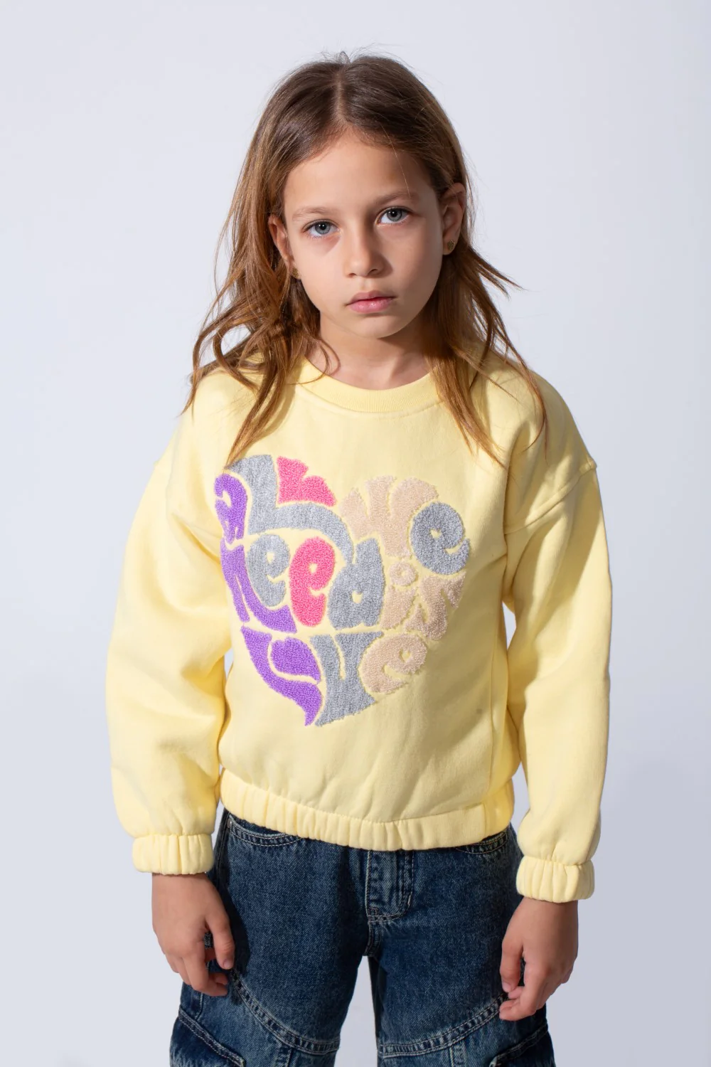 Girl's Oversized Fit Elasticated Cuffs With Artistic Front Print Crew Neckline Sweet Stylish Look Perfect For Casual Wear Sweatshirt - Image 5