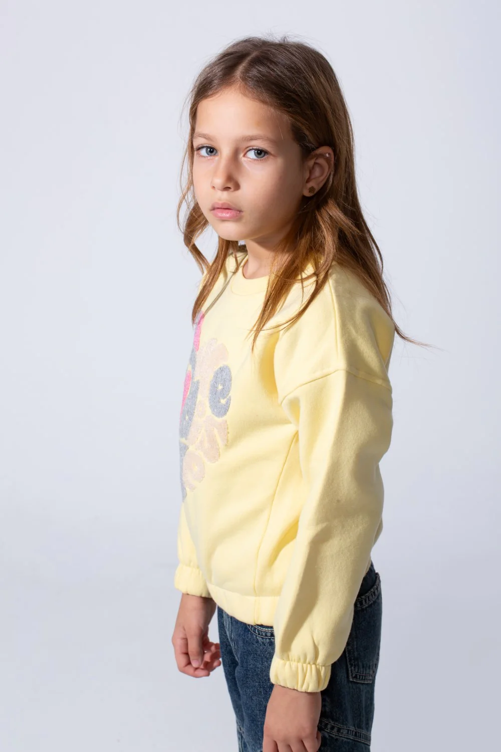 Girl's Oversized Fit Elasticated Cuffs With Artistic Front Print Crew Neckline Sweet Stylish Look Perfect For Casual Wear Sweatshirt - Image 8