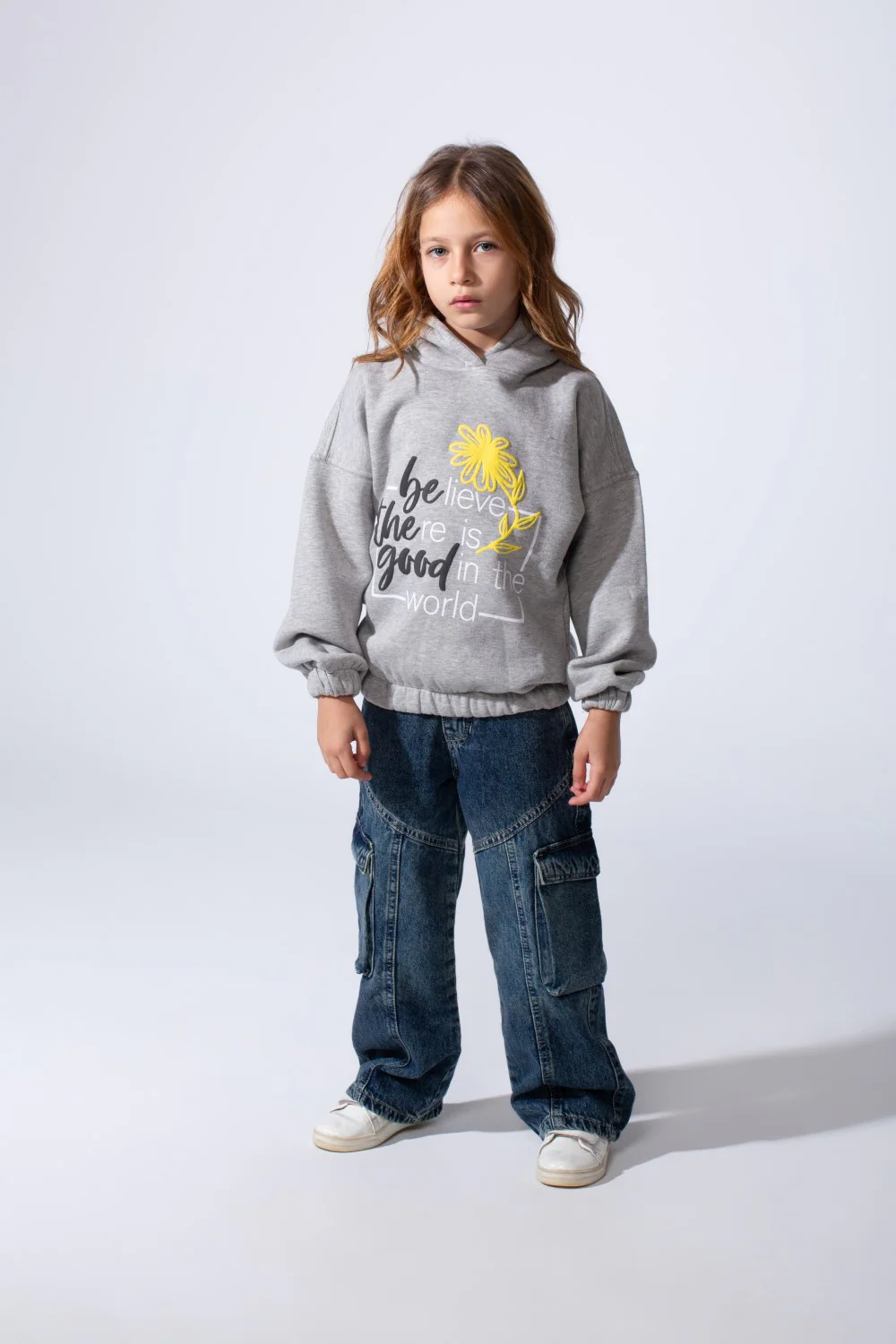 Girl's Oversized Fit With Dropped Shoulders Elasticated Cuffs Front Adorned Inspirational Typography Print Hooded Daily Wear Melton Sweatshirt - Image 3