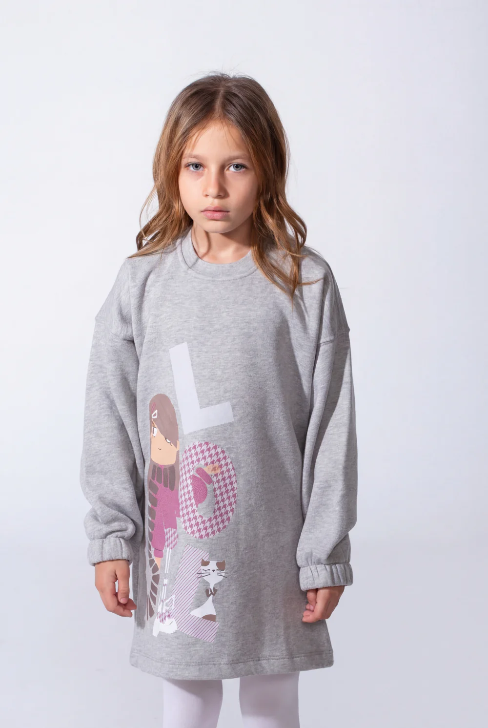 Girls’ Oversized Long-Sleeve With Comfortable Crew Neck Dropped Shoulders Playful Graphic Print  Cozy Casual Modern Melton Sweatshirt