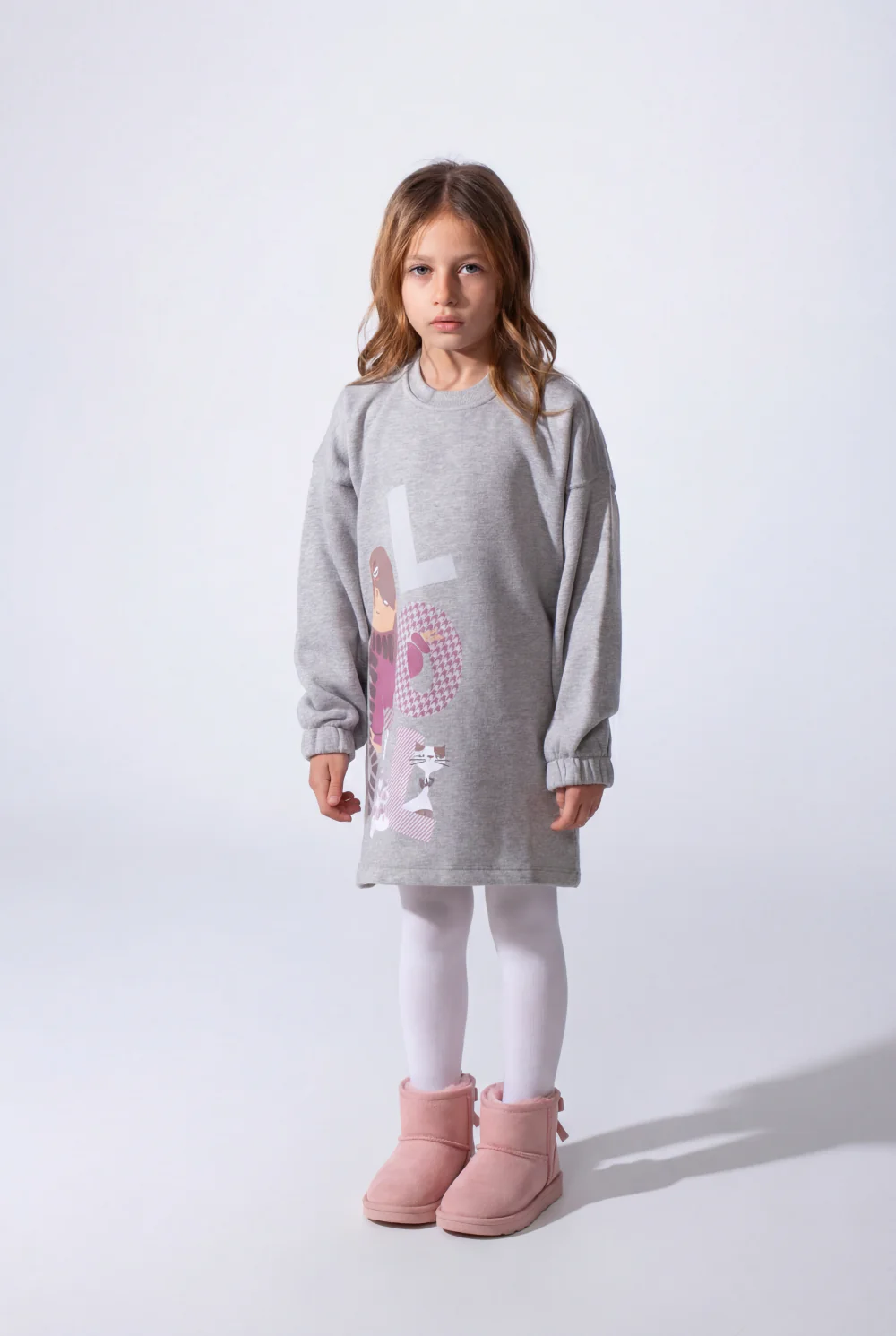 Girls’ Oversized Long-Sleeve With Comfortable Crew Neck Dropped Shoulders Playful Graphic Print  Cozy Casual Modern Melton Sweatshirt - Image 3