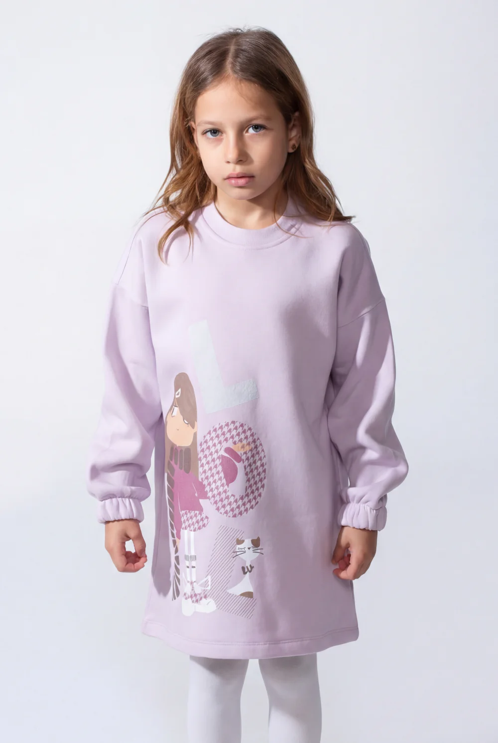Girls’ Oversized Long-Sleeve With Comfortable Crew Neck Dropped Shoulders Playful Graphic Print  Cozy Casual Modern Melton Sweatshirt - Image 5