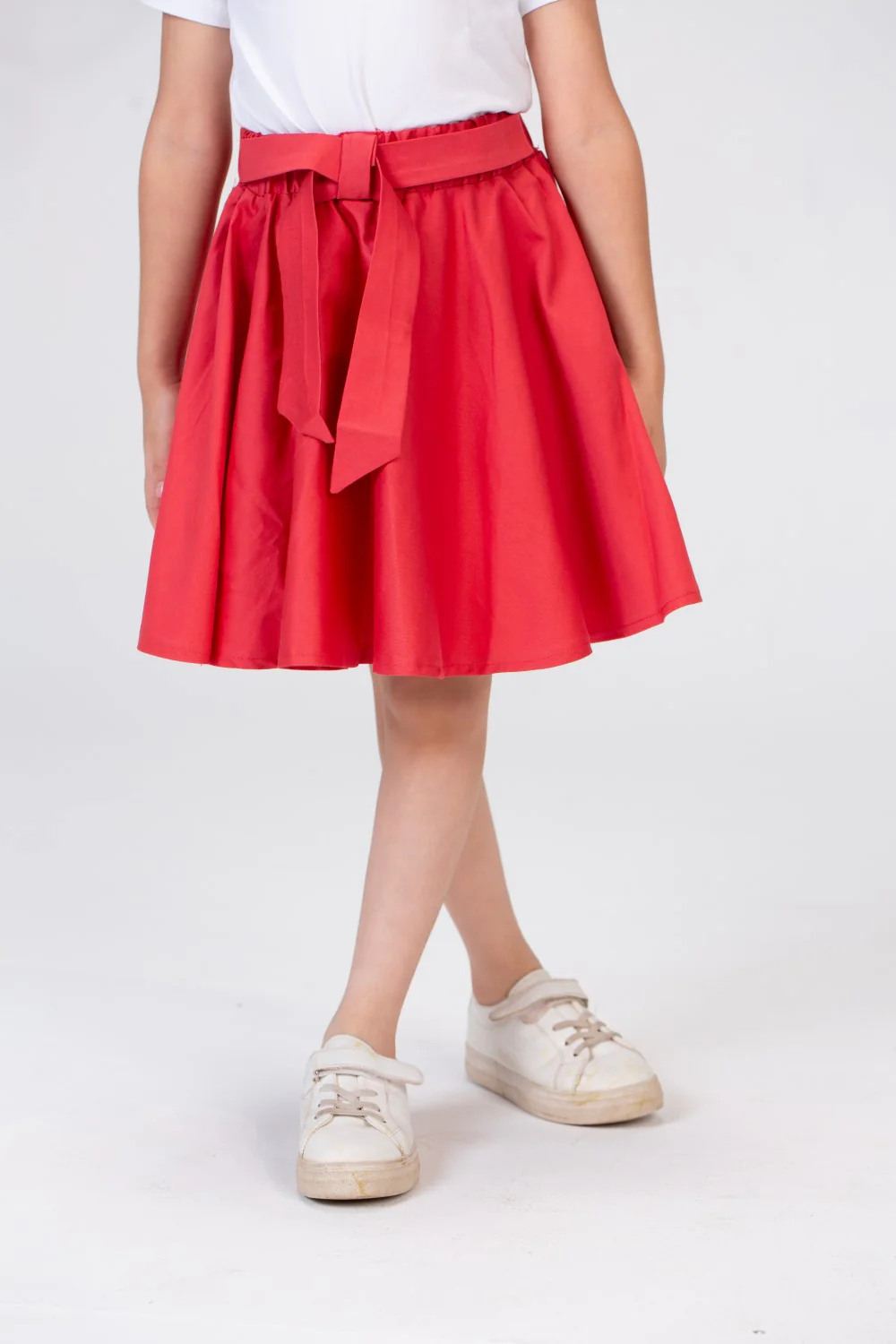 Girls Plain Elastic Waist Gabardine Skirt With A Waist Belt And A Unique Cut - Image 24
