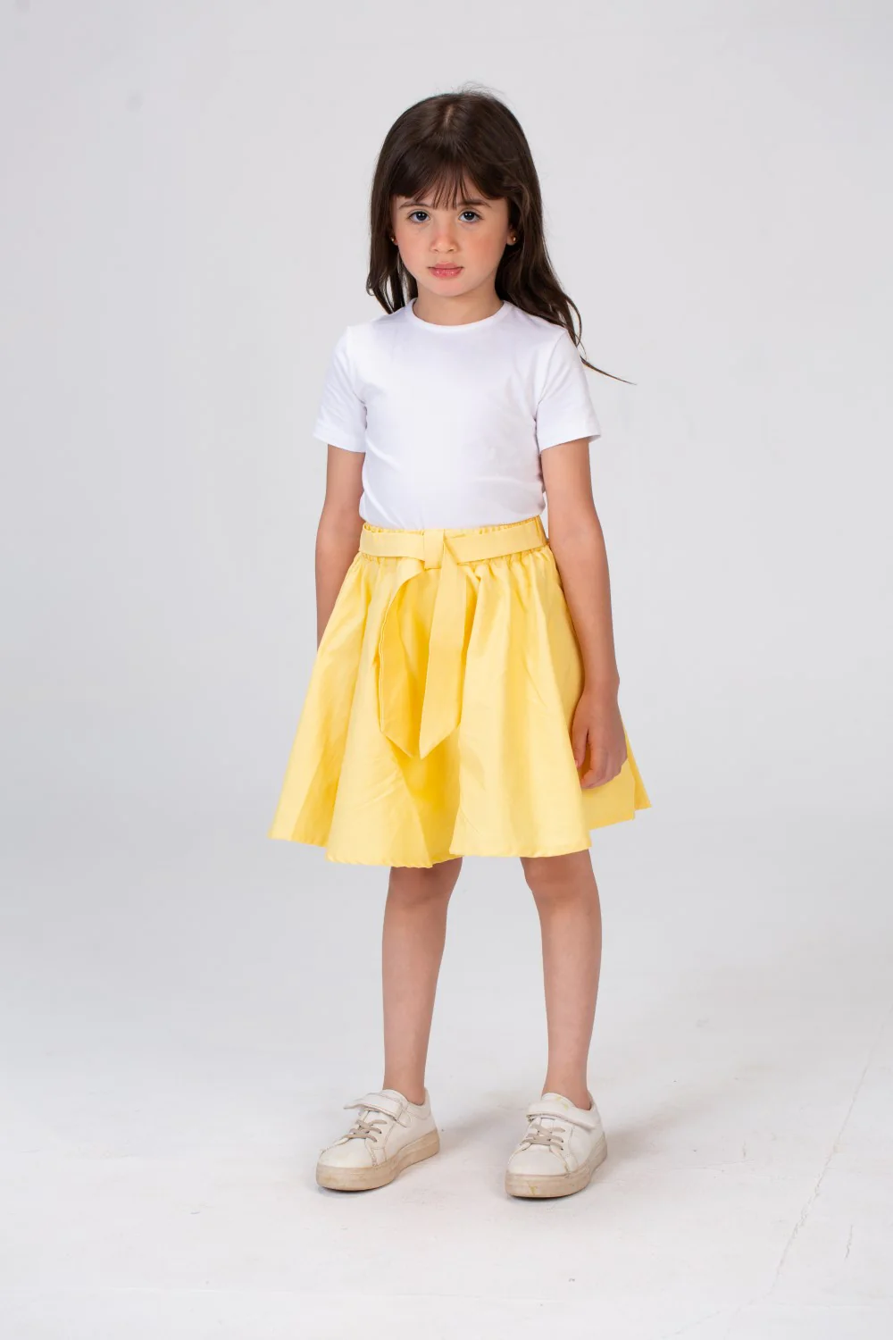 Girls Plain Elastic Waist Gabardine Skirt With A Waist Belt And A Unique Cut - Image 25