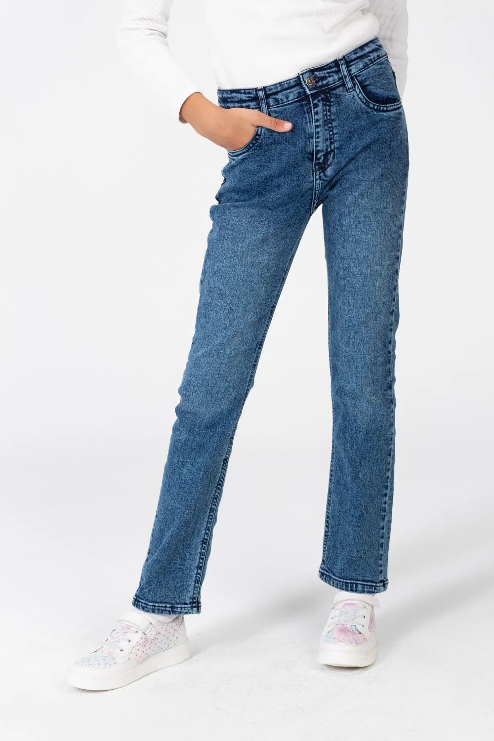Girl's Plain Jeans Pants With Basic Details - Image 17