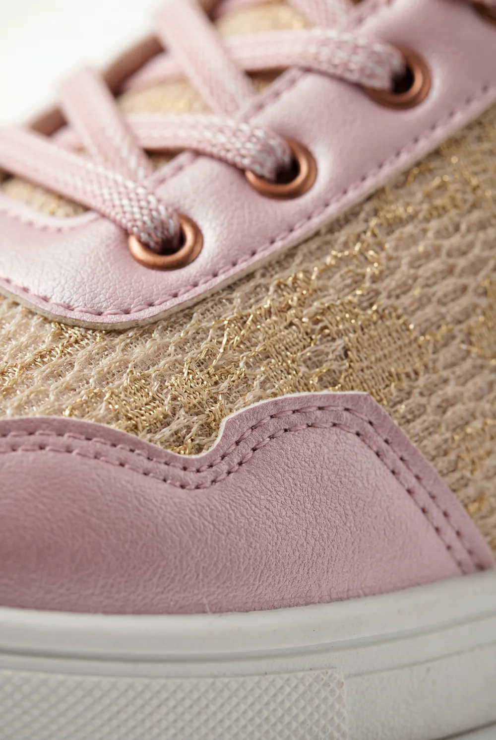 Girl's Playful Design With Soft Structured Feel Upper Unique Mix Of Metallic Leather Delicate Lace-Patterned Hook And Loop Strap Shoes - Image 3