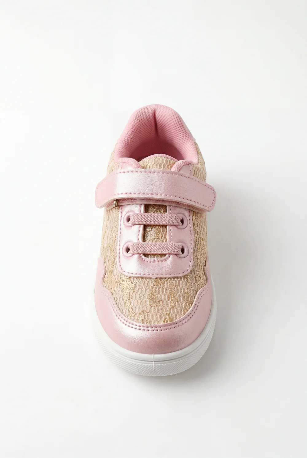 Girl's Playful Design With Soft Structured Feel Upper Unique Mix Of Metallic Leather Delicate Lace-Patterned Hook And Loop Strap Shoes - Image 4