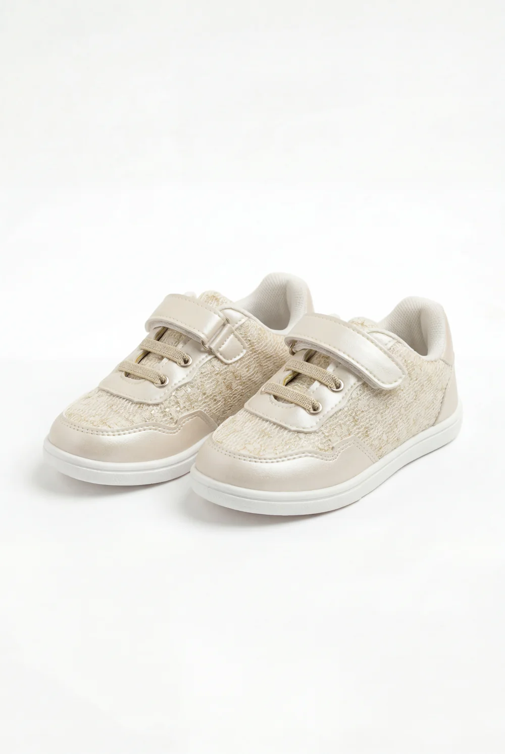 Girl's Playful Design With Soft Structured Feel Upper Unique Mix Of Metallic Leather Delicate Lace-Patterned Hook And Loop Strap Shoes - Image 5