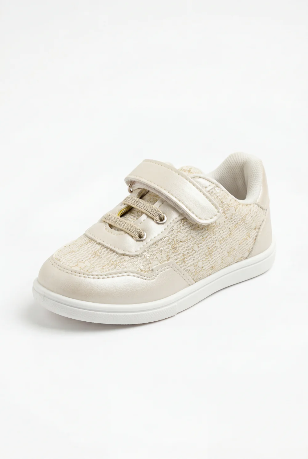 Girl's Playful Design With Soft Structured Feel Upper Unique Mix Of Metallic Leather Delicate Lace-Patterned Hook And Loop Strap Shoes - Image 6