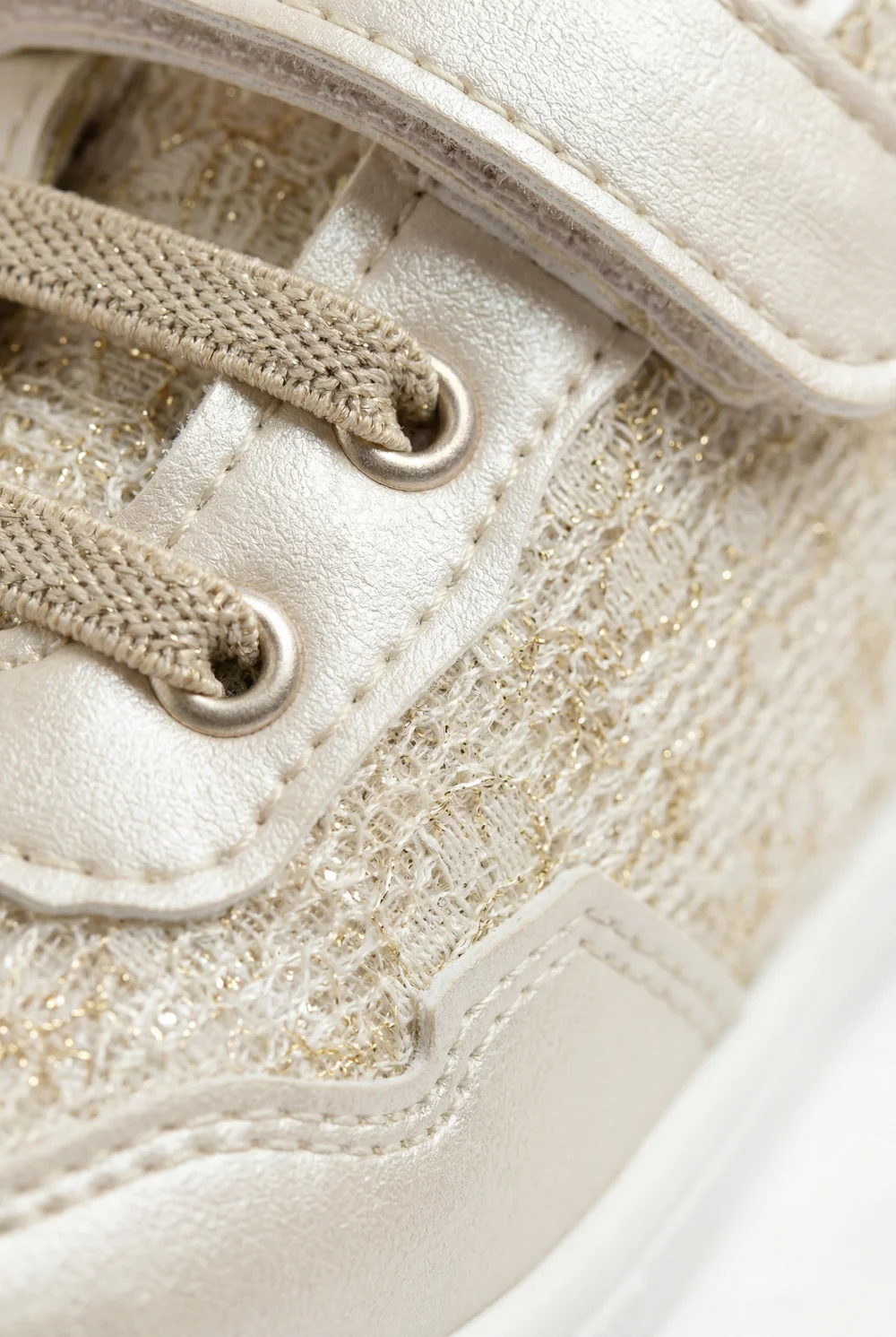 Girl's Playful Design With Soft Structured Feel Upper Unique Mix Of Metallic Leather Delicate Lace-Patterned Hook And Loop Strap Shoes - Image 7