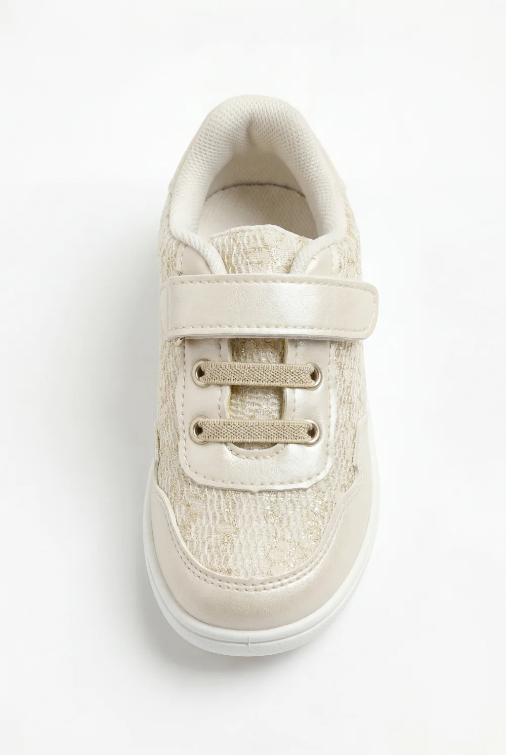 Girl's Playful Design With Soft Structured Feel Upper Unique Mix Of Metallic Leather Delicate Lace-Patterned Hook And Loop Strap Shoes - Image 8