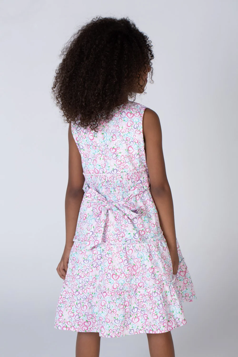 Girls Printed Dress With A Round Neck And An Elastic Belt In The Middle In Rose - Image 2