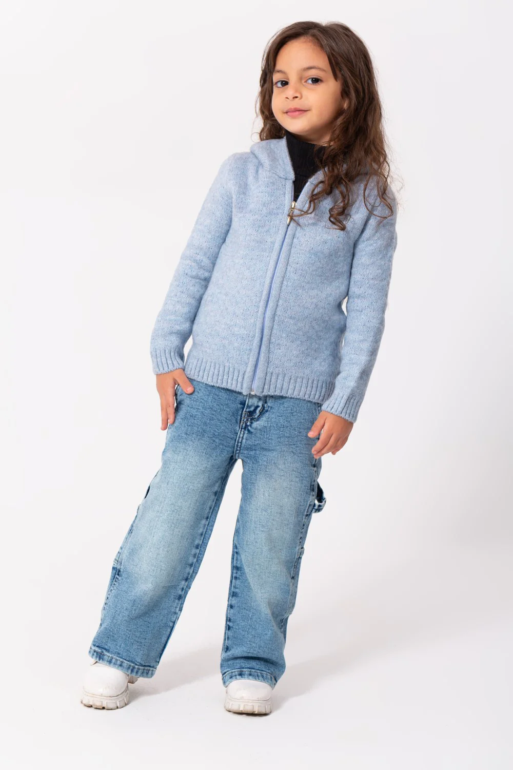 Girl's Regular Fit Full Zipper Unique Style Wool Hooded Pullover