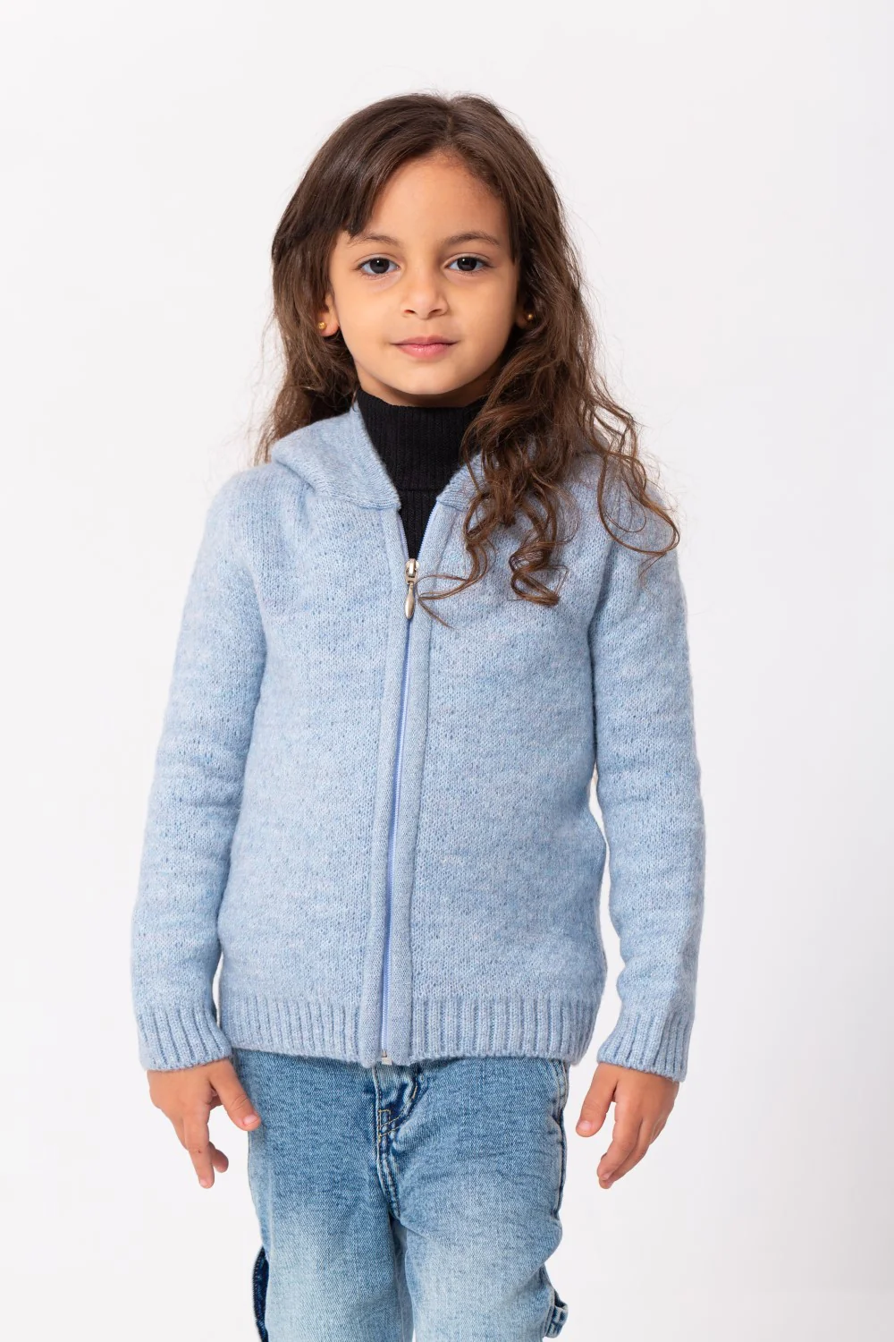 Girl's Regular Fit Full Zipper Unique Style Wool Hooded Pullover - Image 3