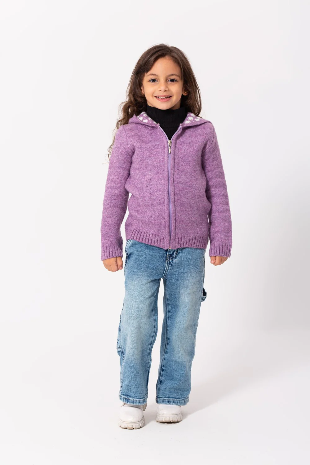 Girl's Regular Fit Full Zipper Unique Style Wool Hooded Pullover - Image 4