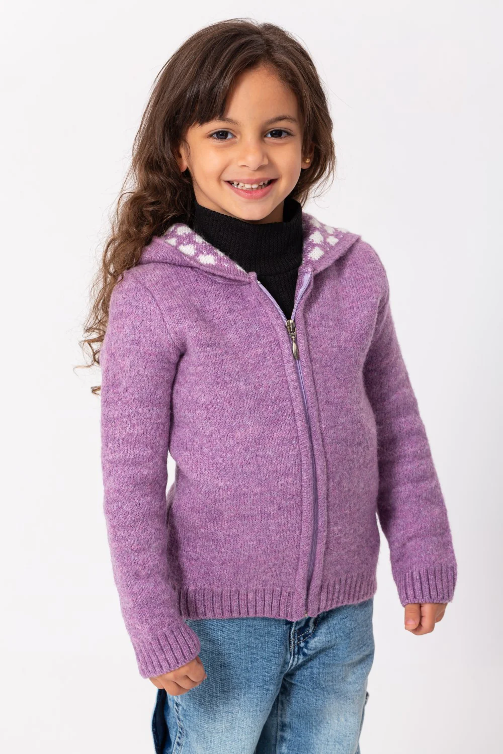 Girl's Regular Fit Full Zipper Unique Style Wool Hooded Pullover - Image 6