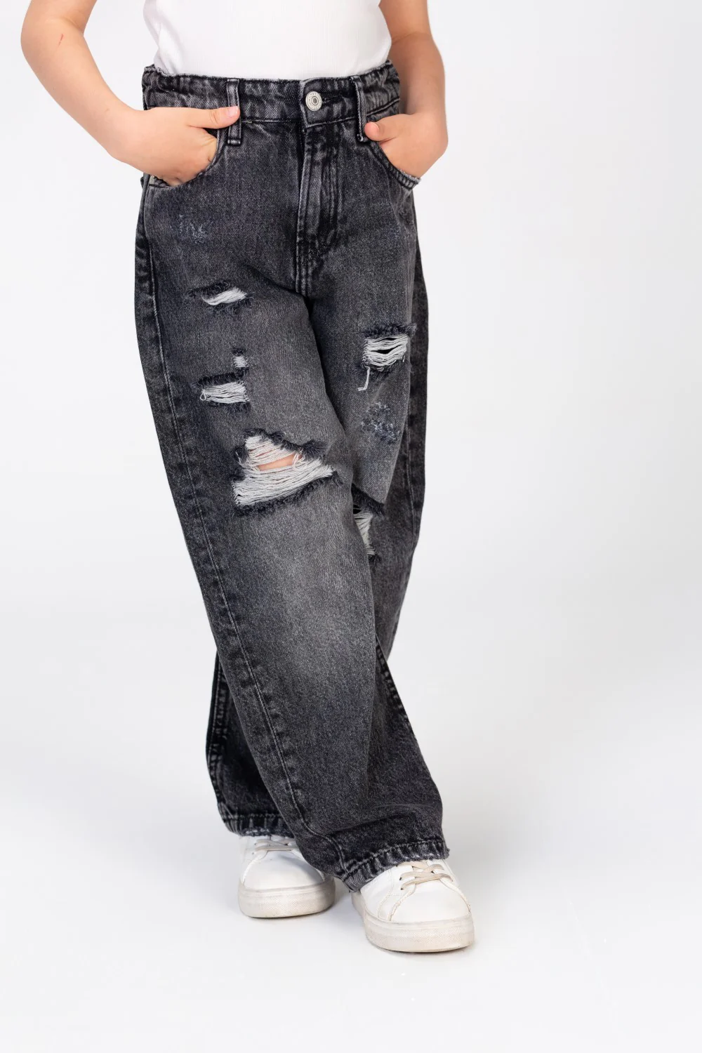 Girls Ripped Jeans Wide Leg Pants - Image 5