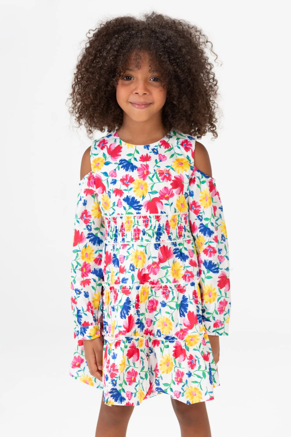 Girls Round Long Sleeved Floral Dress In Blue - Image 3