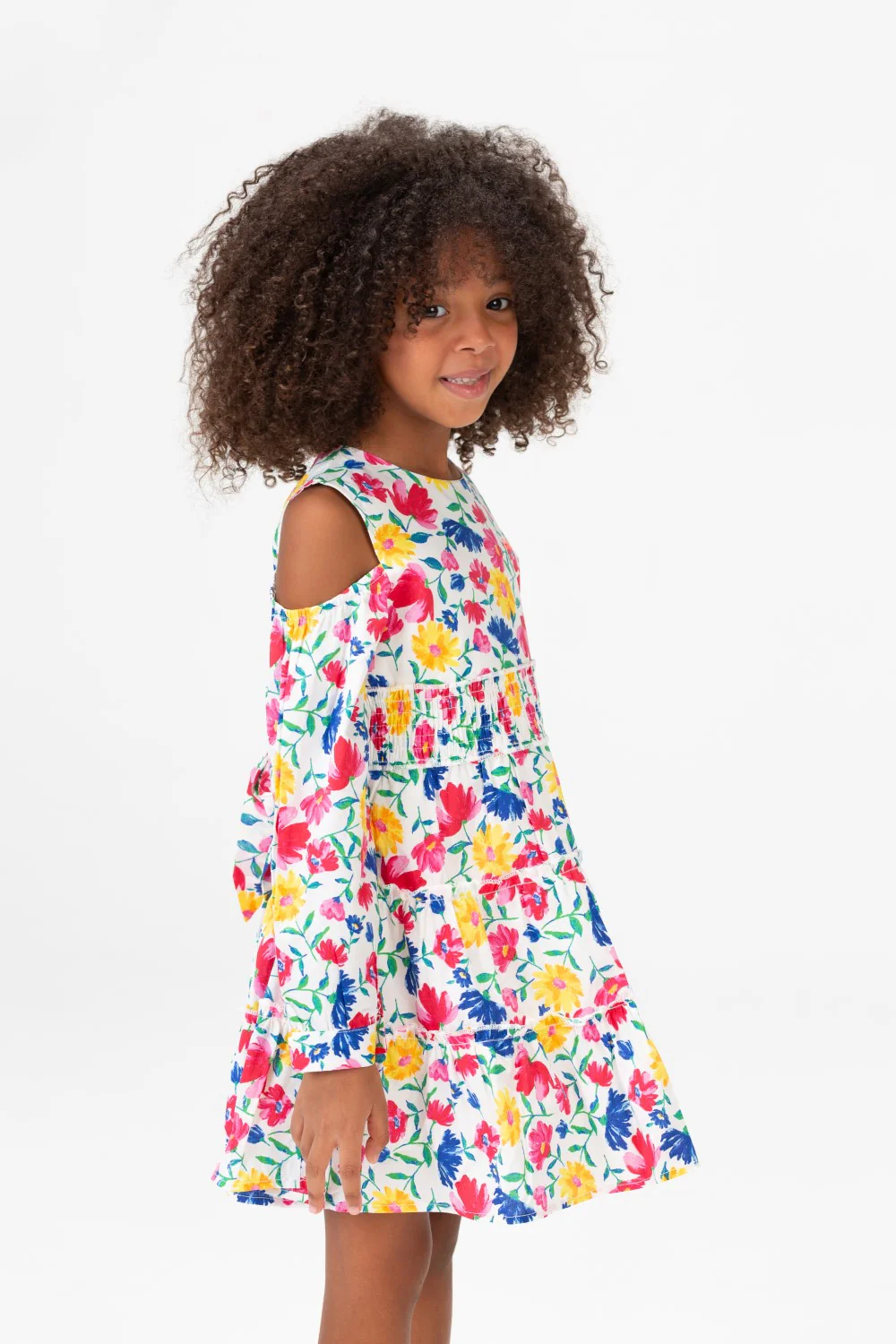 Girls Round Long Sleeved Floral Dress In Blue - Image 4