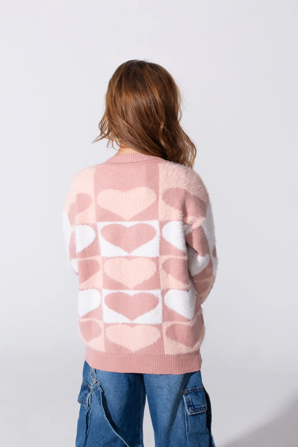 Girl's Round Neck Long Sleeves Pullover With A Heart Print In A Modern Details - Image 2