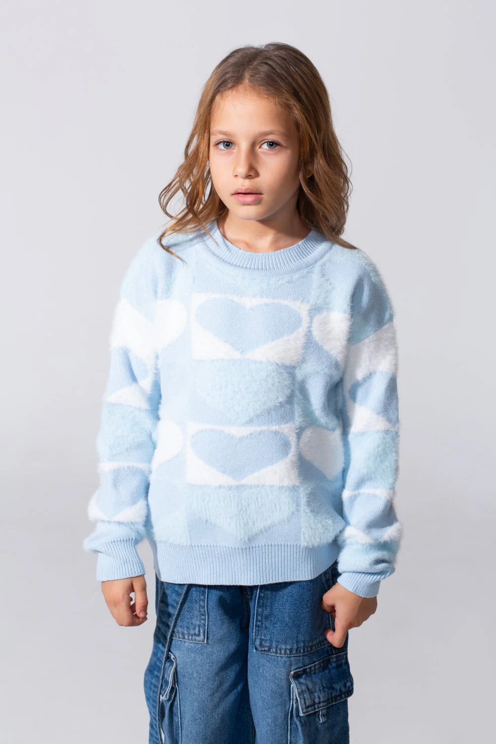 Girl's Round Neck Long Sleeves Pullover With A Heart Print In A Modern Details - Image 5
