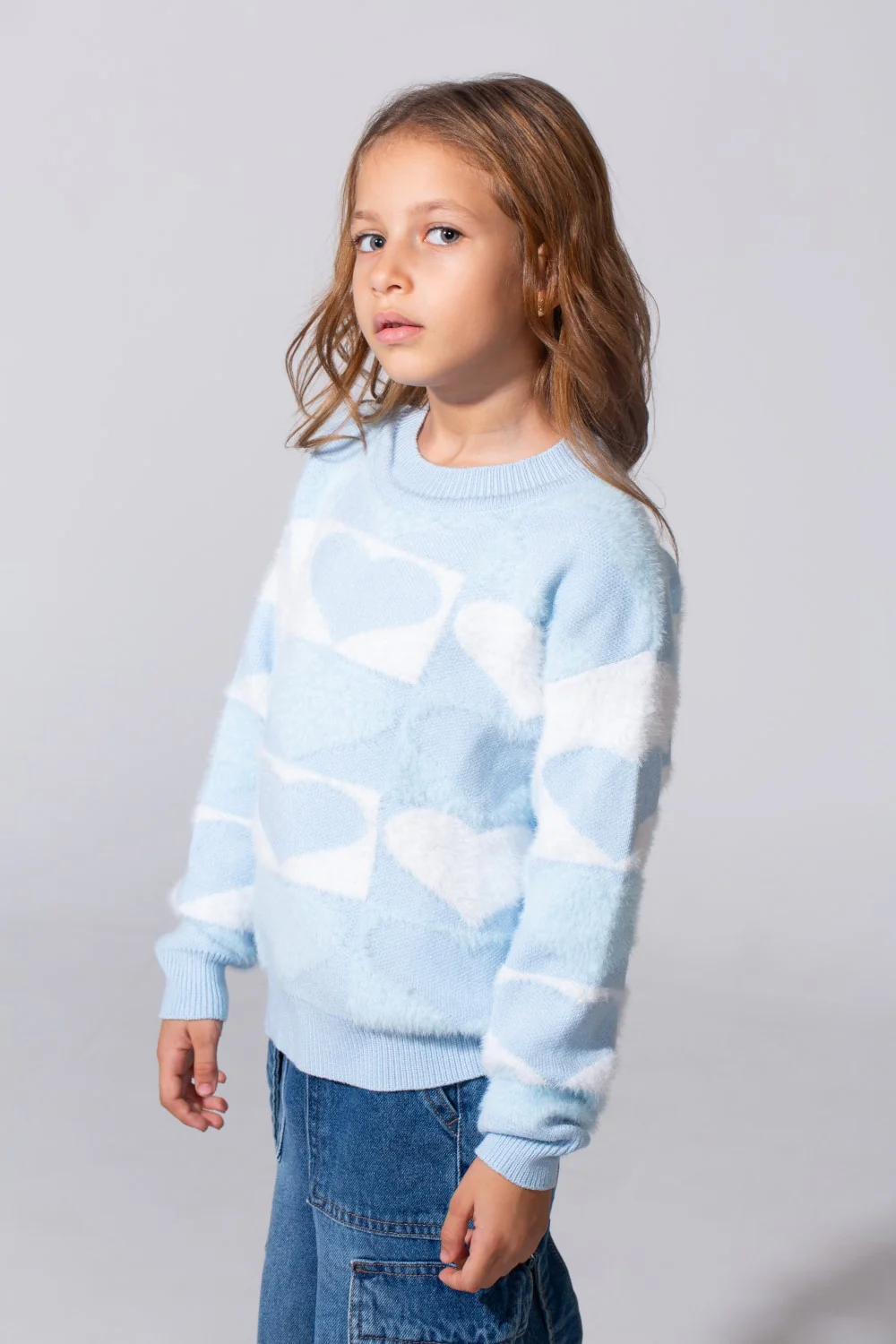 Girl's Round Neck Long Sleeves Pullover With A Heart Print In A Modern Details - Image 7