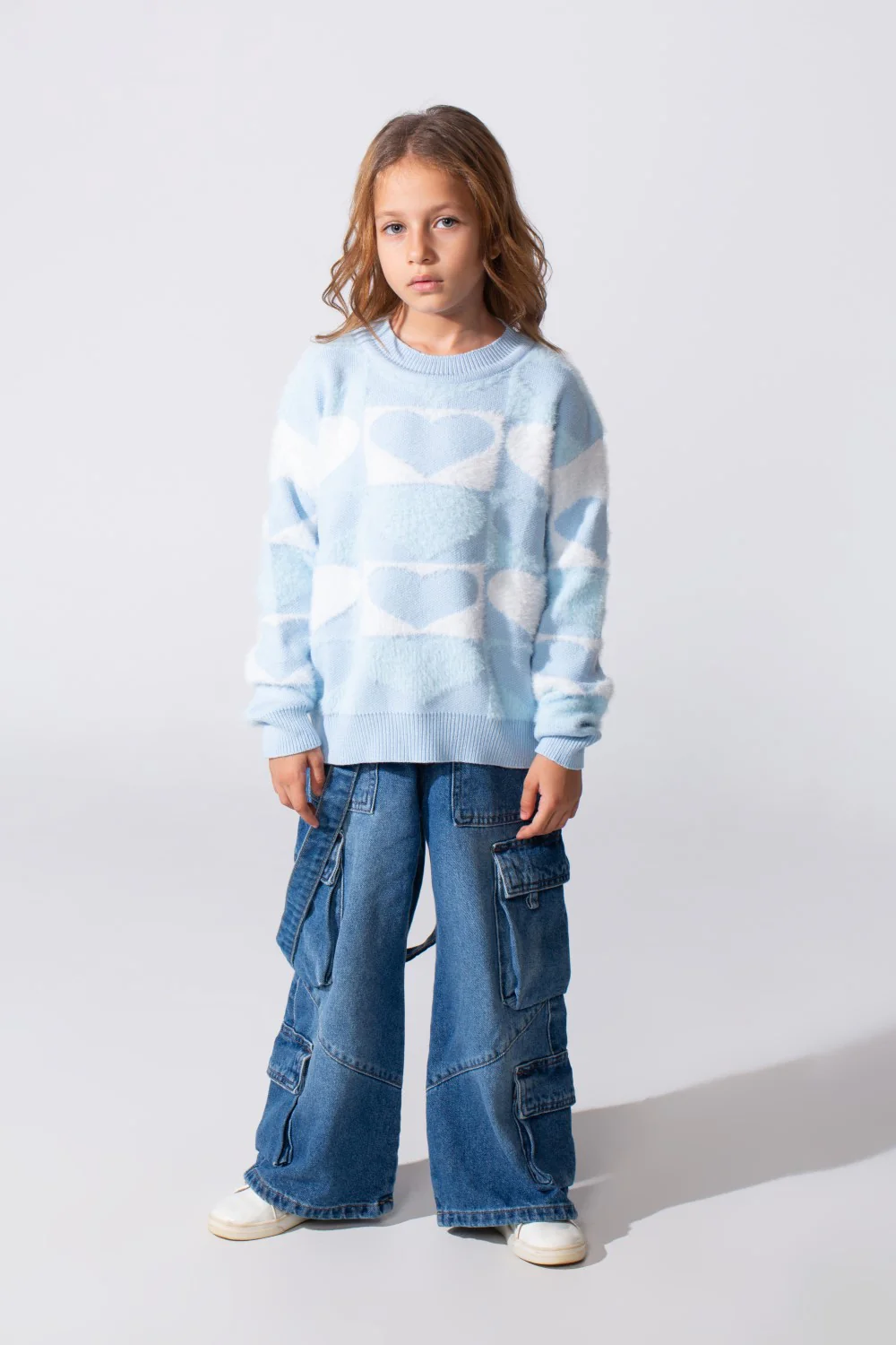 Girl's Round Neck Long Sleeves Pullover With A Heart Print In A Modern Details - Image 8