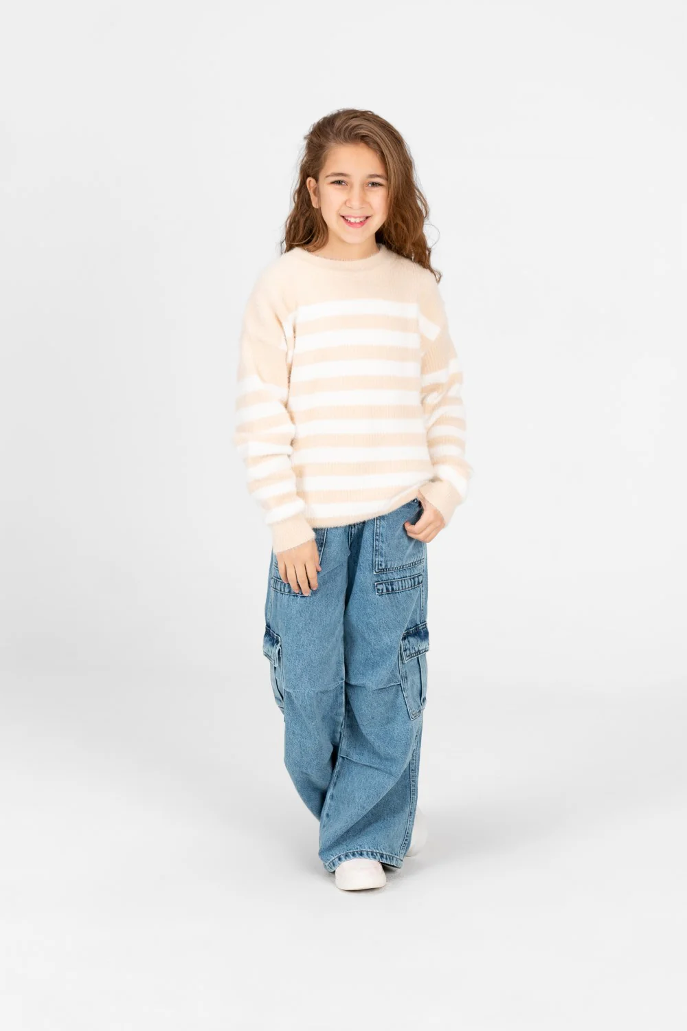Girl's Round Neck Long Sleeves Striped Jakar Pullover Sweater - Image 12