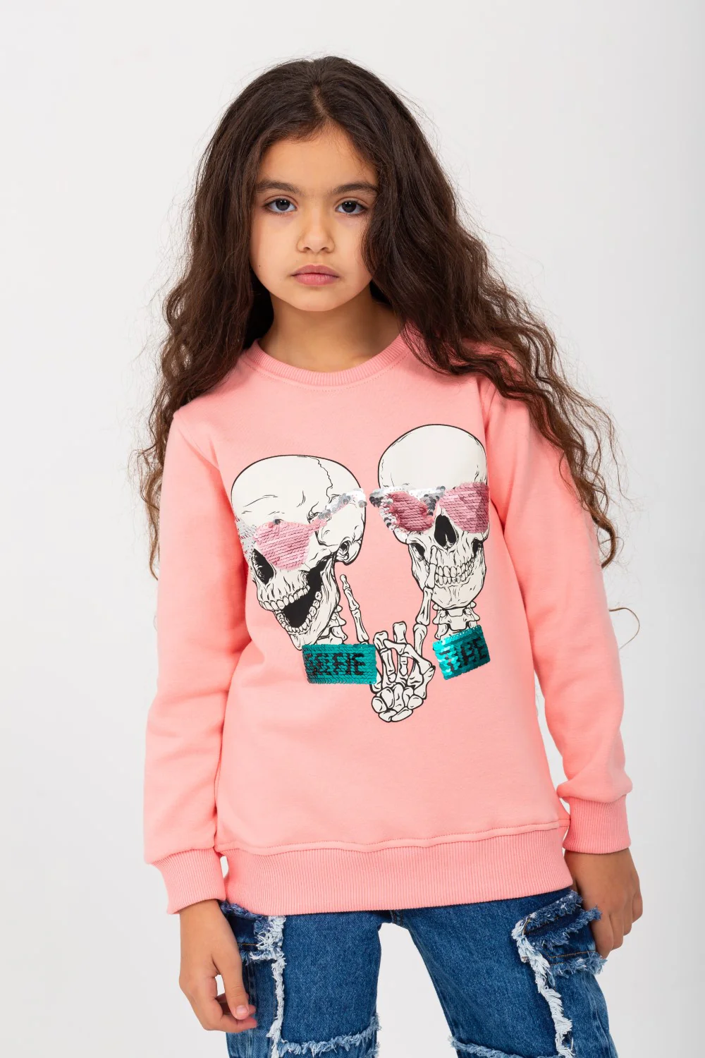 Girl's Round Neck Padded Front Print Sweatshirt - Image 3