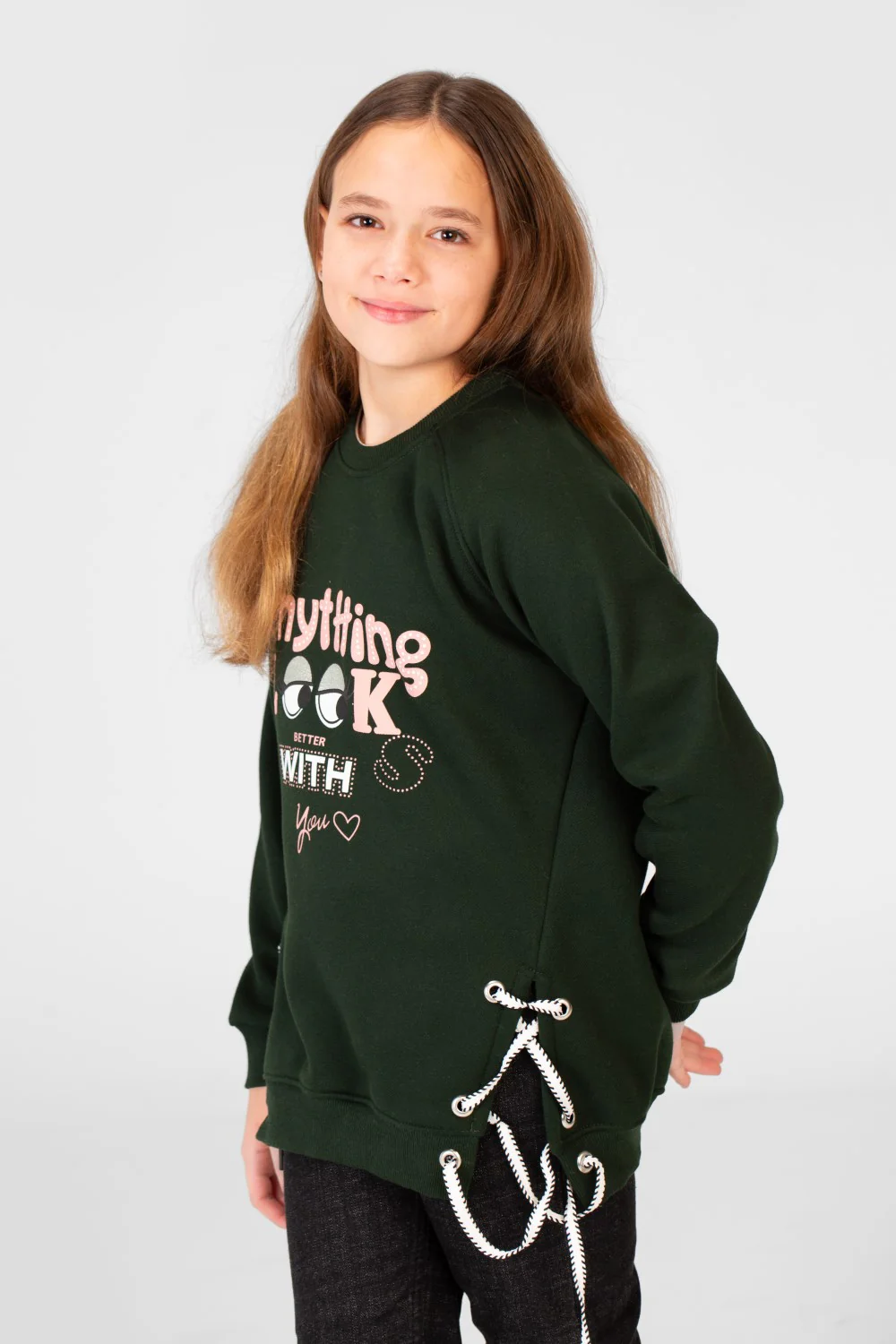 Girl's Round Neck Printed Sweatshirt In A Unique Cut - Image 7