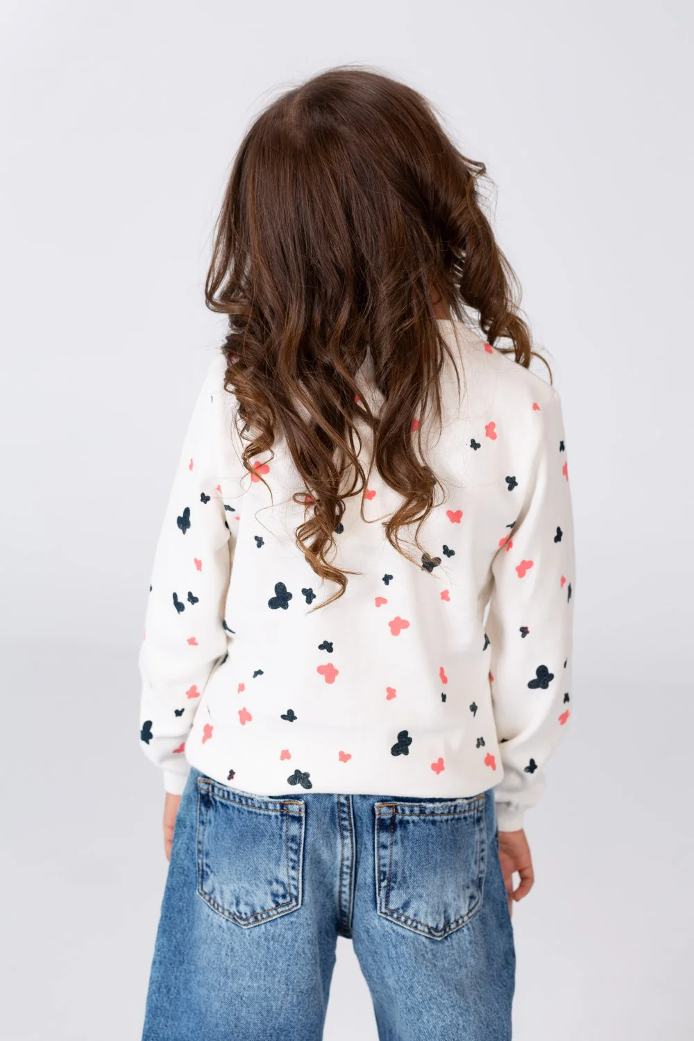 Girl's Round Neck Pullover With Buttons On The Front And A Butterflies Print - Image 8