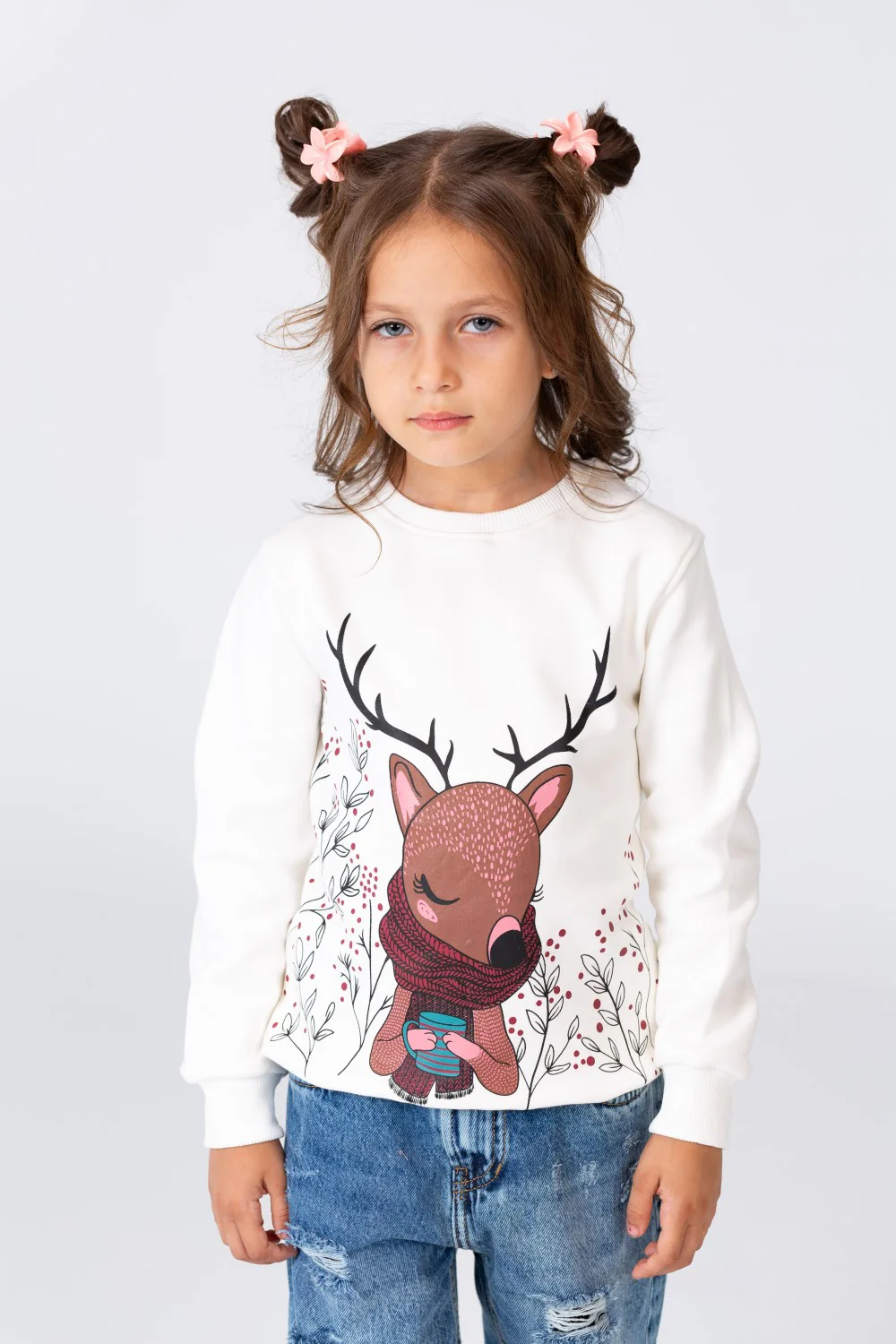 Girl's Round Neck Sweatshirt Printed In Melton Material - Image 4