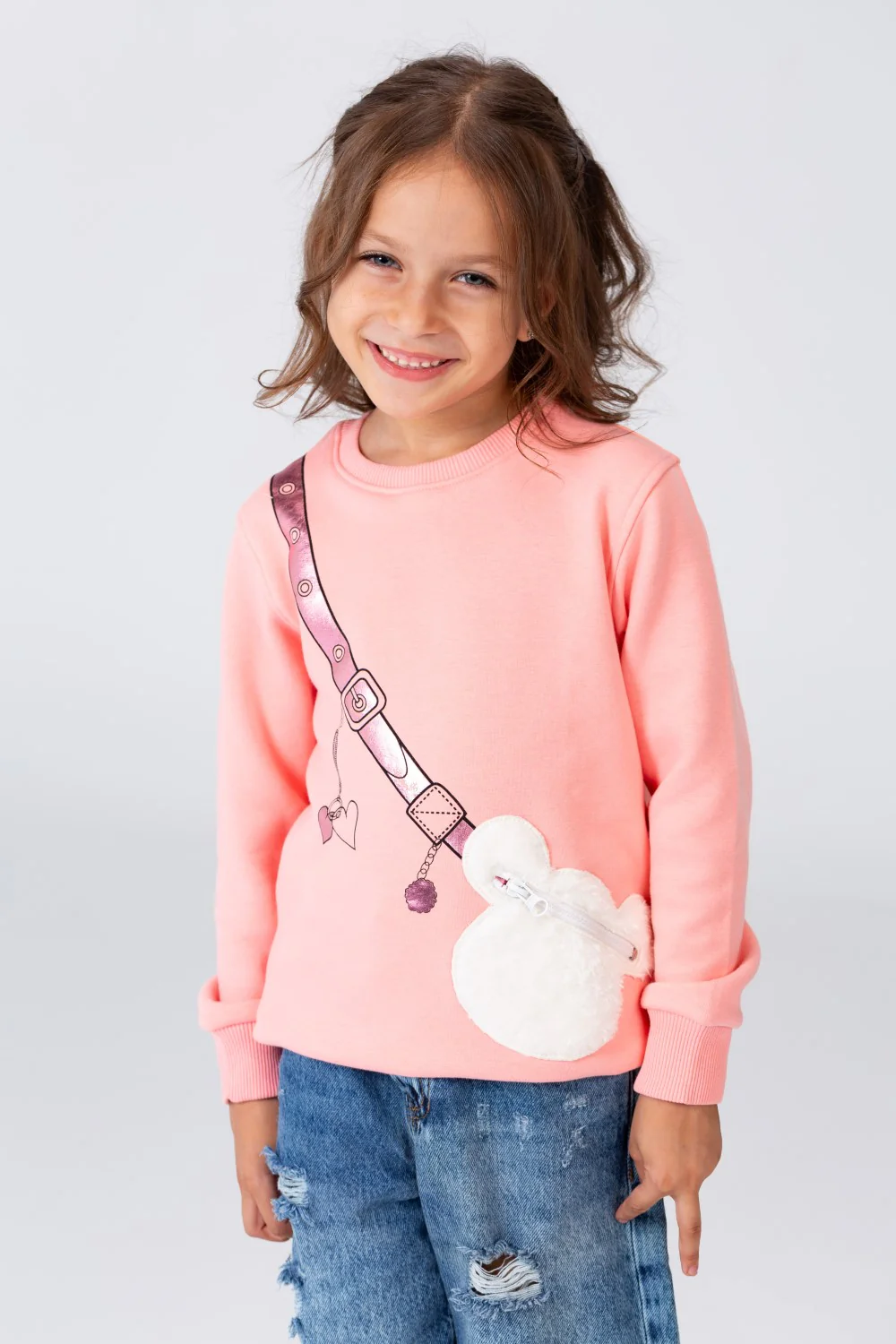 Girl's Round Neck Sweatshirt Printed In Melton Material With A Distinctive Front Pocket - Image 4