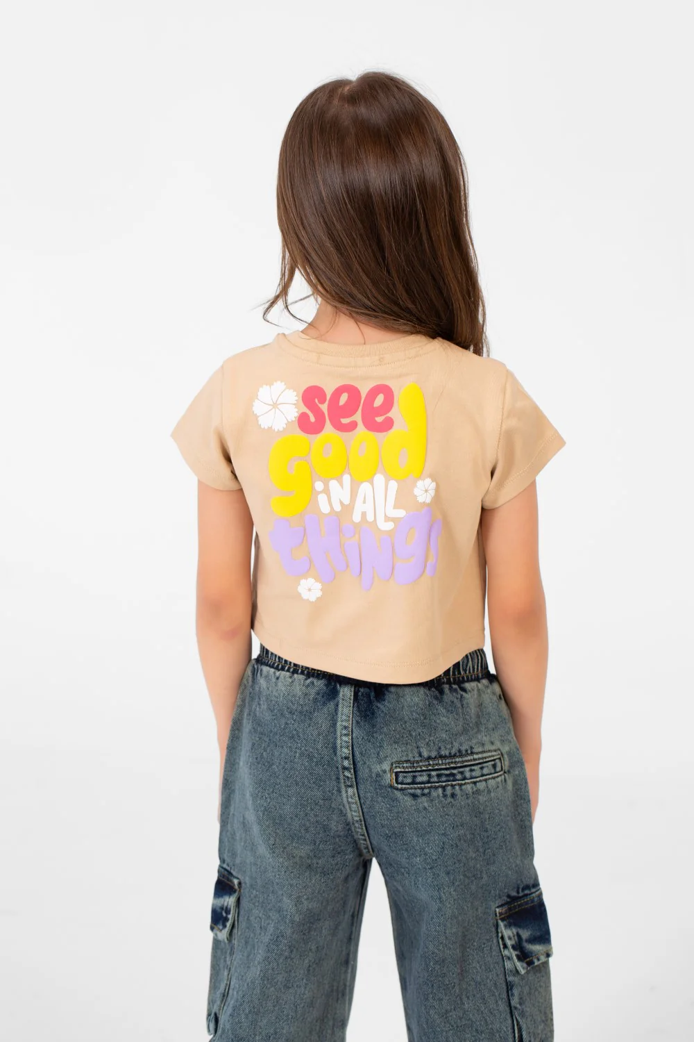 Girl's Round Neck Text Print Half Sleeves T-shirt In Distinctive Design - Image 2