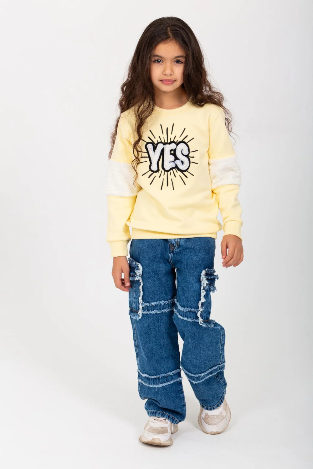 Girl's Round Neck With Unqiue Modern Front Pattern Padded Sweatshirt - Image 7