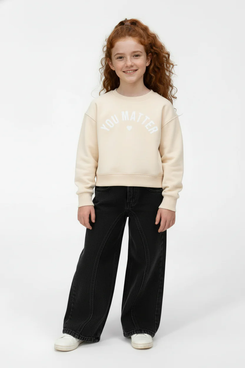 Girl's Round Neckline Front Print Slim Fit Daily Wear Comfy Sweatshirt - Image 12