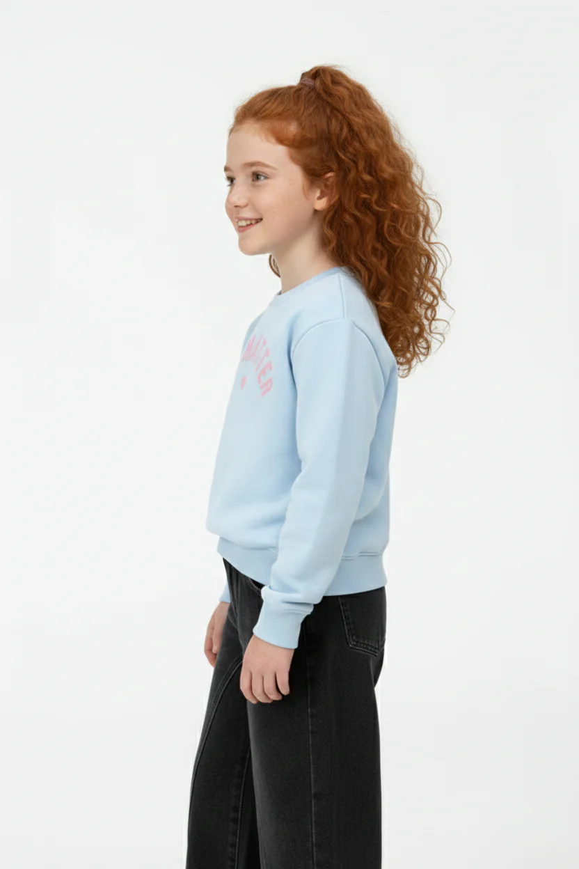 Girl's Round Neckline Front Print Slim Fit Daily Wear Comfy Sweatshirt - Image 3