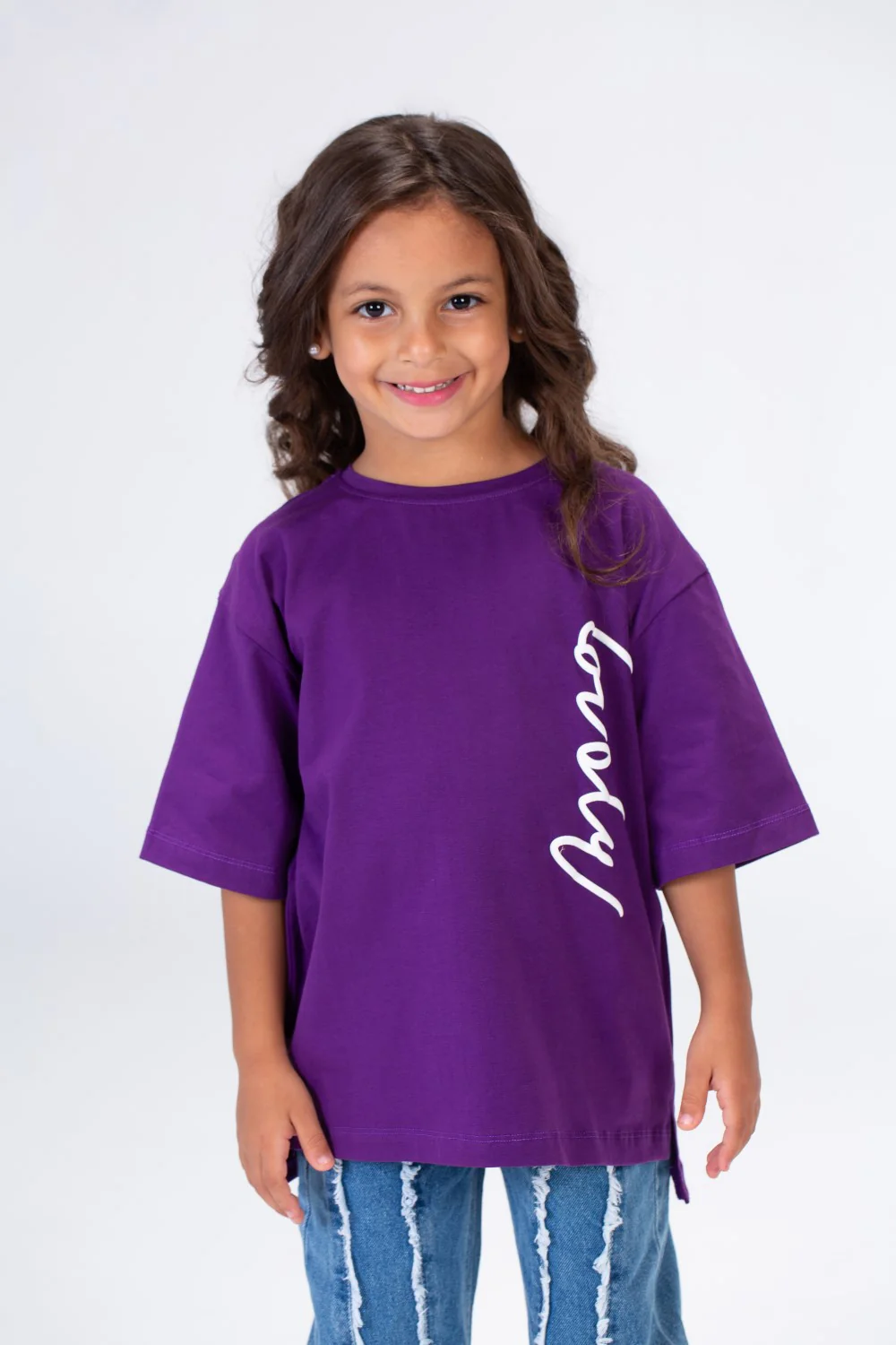 Girls Round Oversize T-shirt With Front Print And Short Sleeves - Image 3