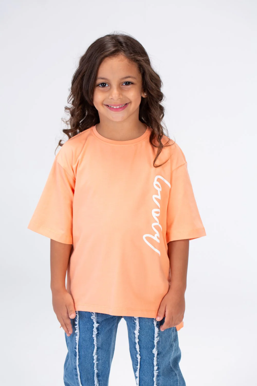 Girls Round Oversize T-shirt With Front Print And Short Sleeves - Image 6